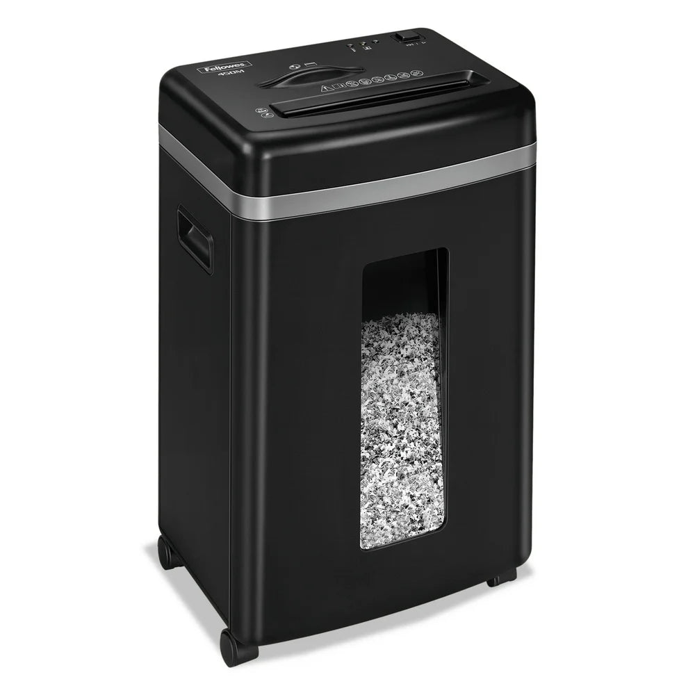 Fellowes Powershred 450M Micro-Cut Paper Shredder – Heavy-Duty Steel Blades, Office Use, Black – 9-Sheet Capacity, P-5 Security Level, Silent Shred™ Technology