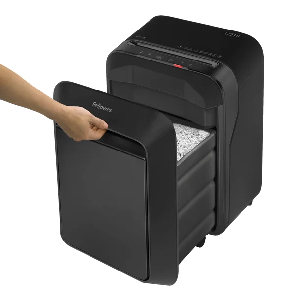 Fellowes LX210 Micro-Cut Paper Shredder – Heavy-Duty Steel Blades, Office & Home Use, Black,white – 16-Sheet Capacity, P-4 Security, IntelliBar™ Technology