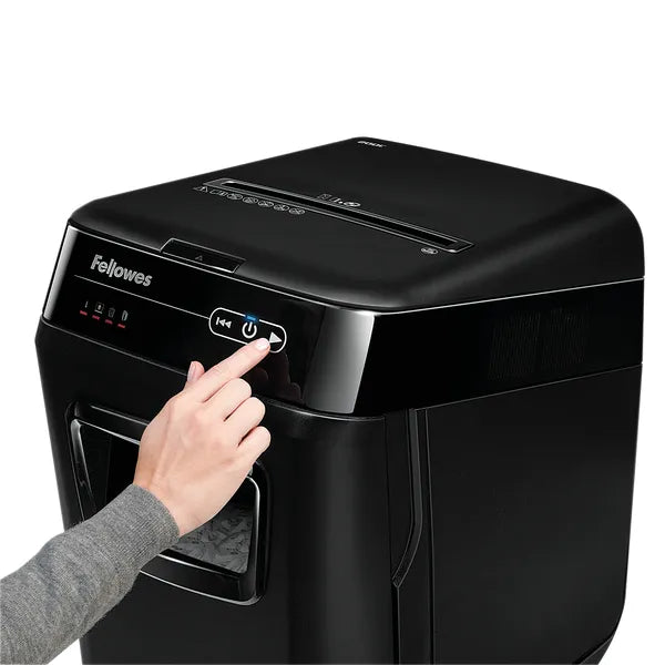 Fellowes Auto Max™ 150C Cross-Cut Paper Shredder – Black – 150-Sheet Auto Feed, 8-Sheet Manual Feed, P-4 Security Level, 32L Bin, Silent-Shred™, Sleep Mode