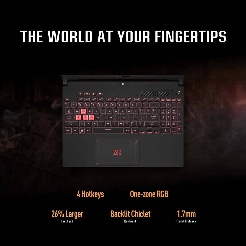 Laptop with RGB keyboard and backlit chiclet keys on a dark background
