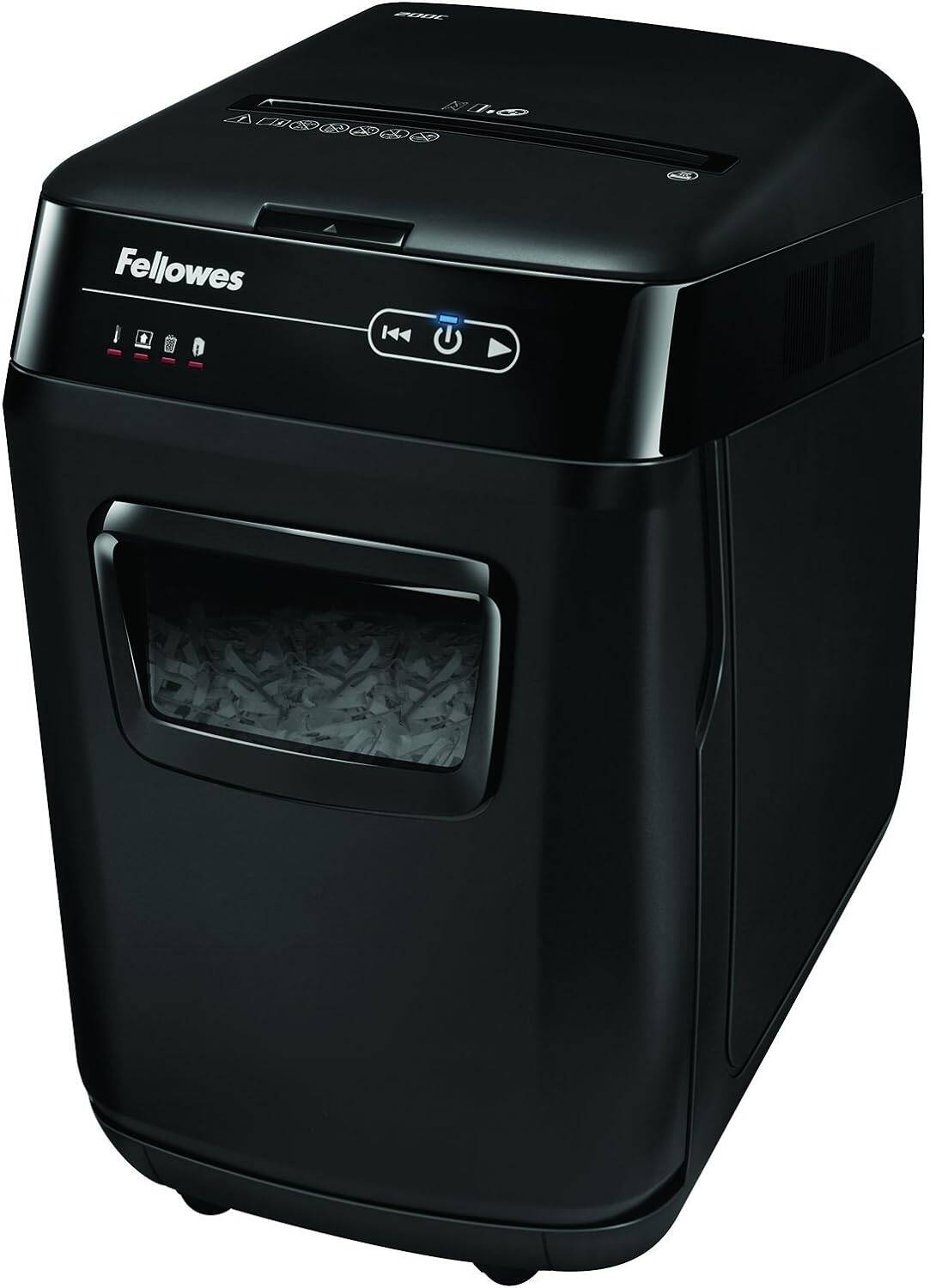 Fellowes AutoMax™ 200C Cross-Cut Paper Shredder – Black – 200-Sheet Auto Feed, 10-Sheet Manual Feed, P-4 Security Level, 32L Bin, SilentShred™, Sleep Mode