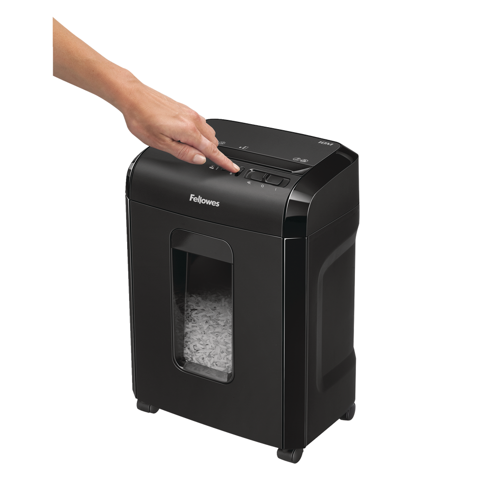 Fellowes Powershred 10M Micro-Cut Paper Shredder – Black, High-Security, 10-Sheet Capacity, P-5, Silent Shred™, Auto-Reverse, 19L Pull-Out Bin for Home & Office Use