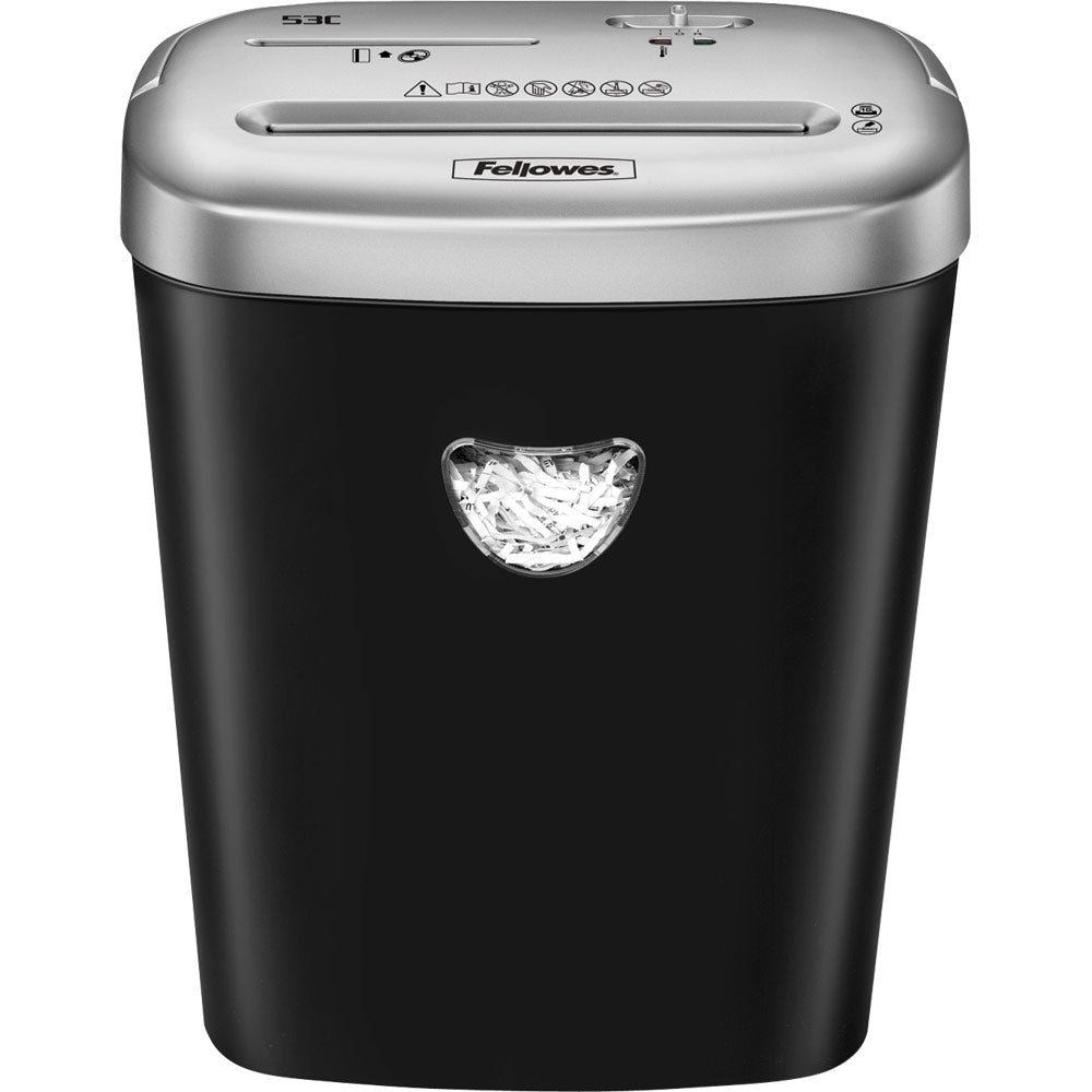 Fellowes Powershred 53C Cross-Cut Shredder – 10 Sheet Capacity, P-4 Security Level, Shreds Paper, Credit Cards, CDs/DVDs, 23L Bin for Home & Office Use
