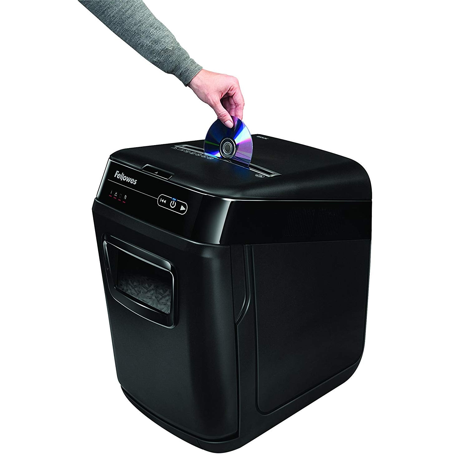 Fellowes AutoMax™ 200C Cross-Cut Paper Shredder – Black – 200-Sheet Auto Feed, 10-Sheet Manual Feed, P-4 Security Level, 32L Bin, SilentShred™, Sleep Mode