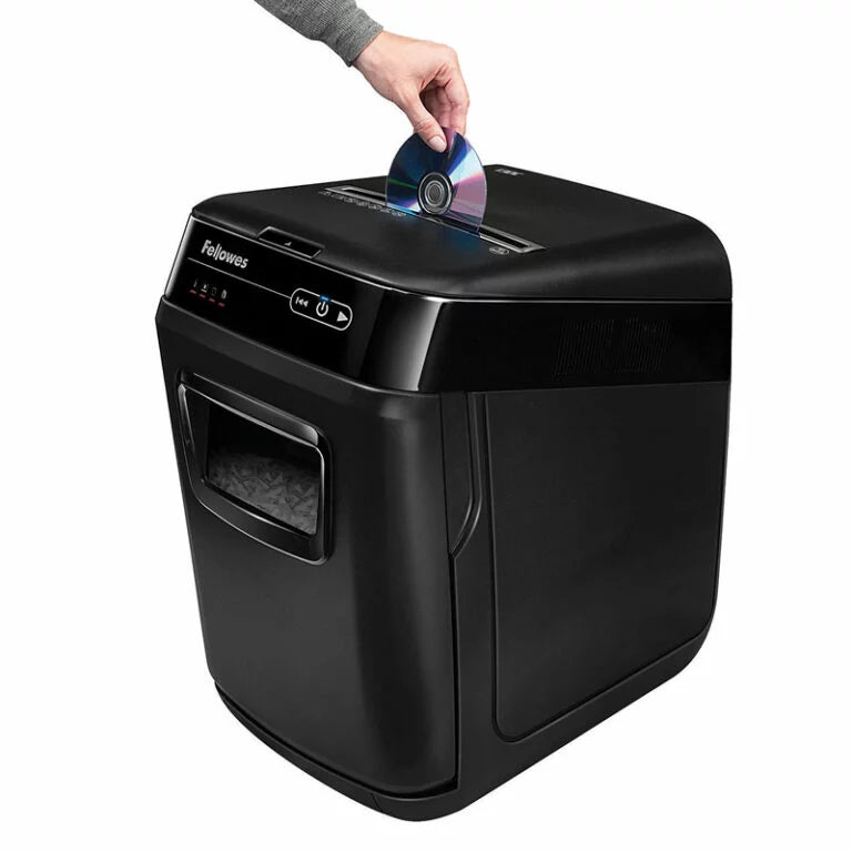 Fellowes Auto Max™ 150C Cross-Cut Paper Shredder – Black – 150-Sheet Auto Feed, 8-Sheet Manual Feed, P-4 Security Level, 32L Bin, Silent-Shred™, Sleep Mode