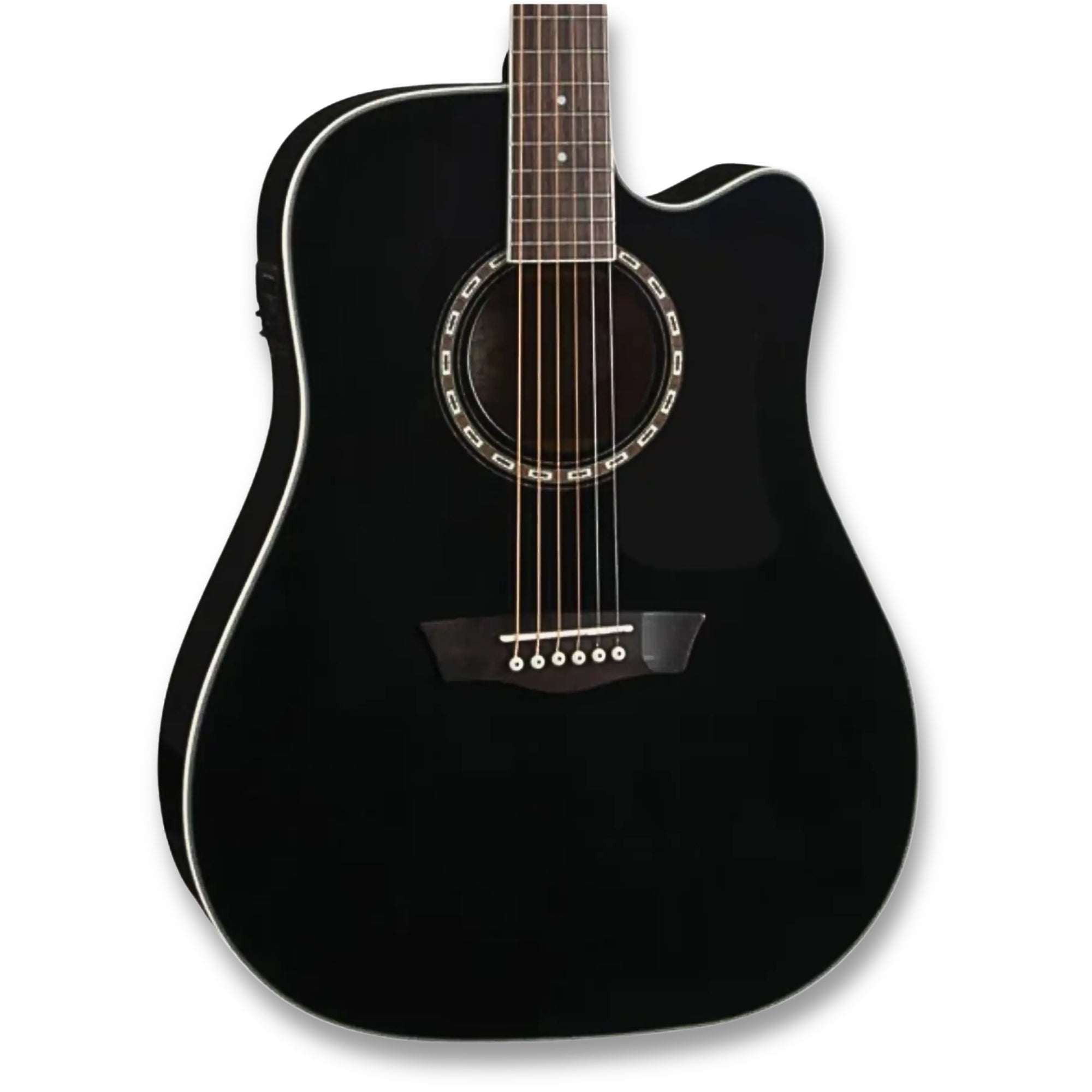 Washburn AD5CEBPACK-A-U Apprentice Series Electro-Acoustic Guitar With Gig Bag, Strap, Tuner & Picks Package – Black Gloss