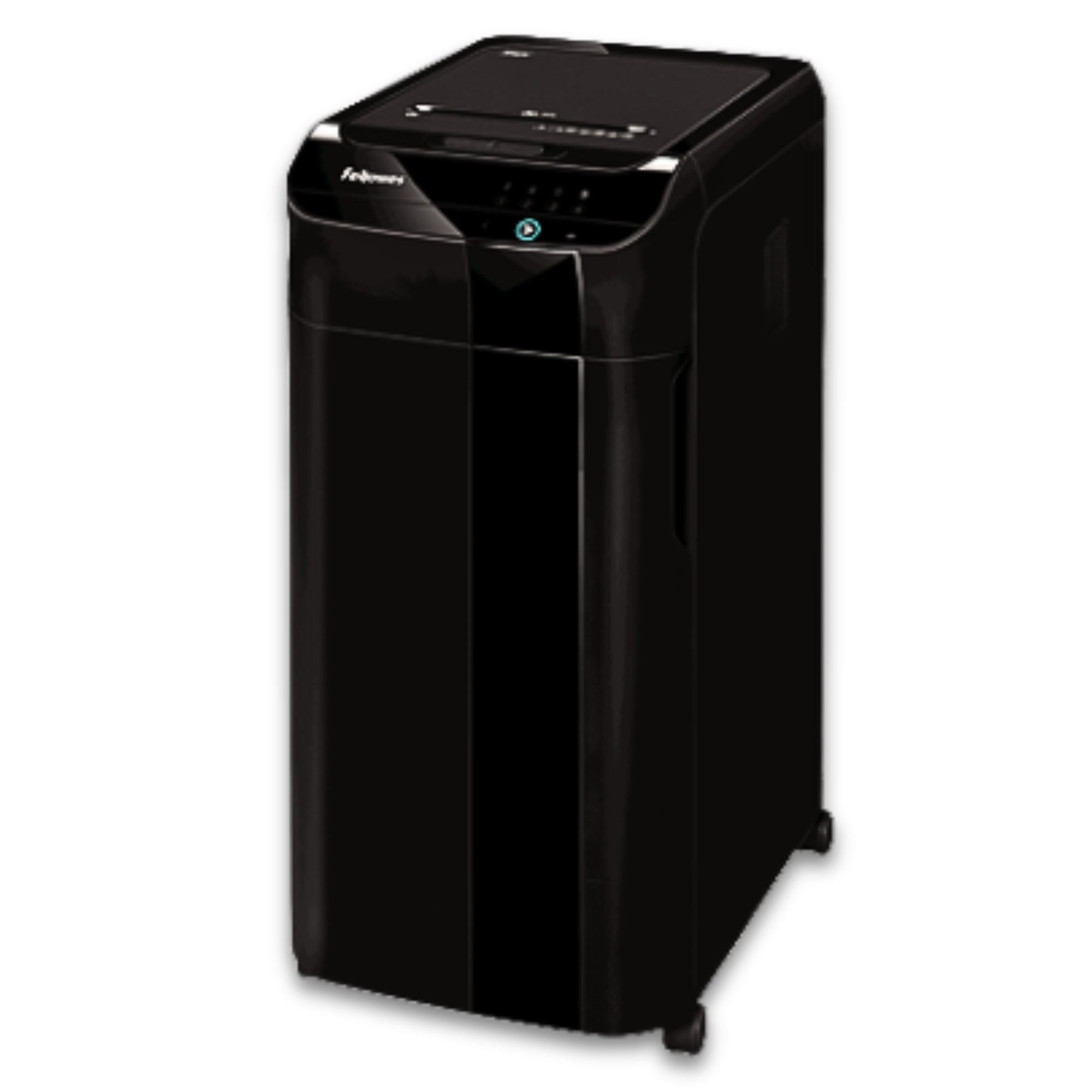 Destructeur de documents Fellowes AutoMax™ 350C Coupe croisée – Noir – Alimentation automatique de 350 feuilles, Alimentation manuelle de 12 feuilles, Niveau de sécurité P-4, Corbeille de 68 L, SilentShred™, SmartLock™
