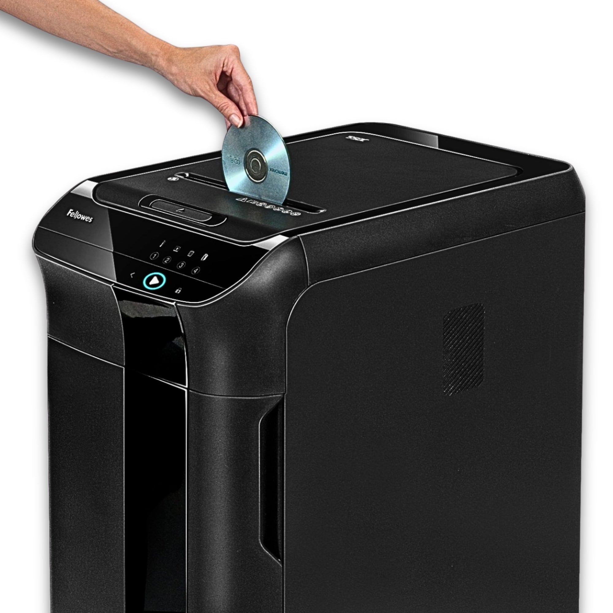 Destructeur de documents commercial Fellowes AutoMax™ 550C – Alimentation automatique, coupe croisée, capacité de 14 feuilles, ultra-silencieux, économe en énergie pour le bureau