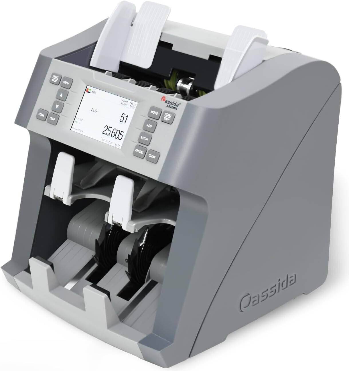 Cassida Artemis 2-Pocket Mix Value 15 Multi-Currency With DUAL CIS, UV, MG, IR, MT, 3D Counterfeit Detection Money Sorting & Counting Machine