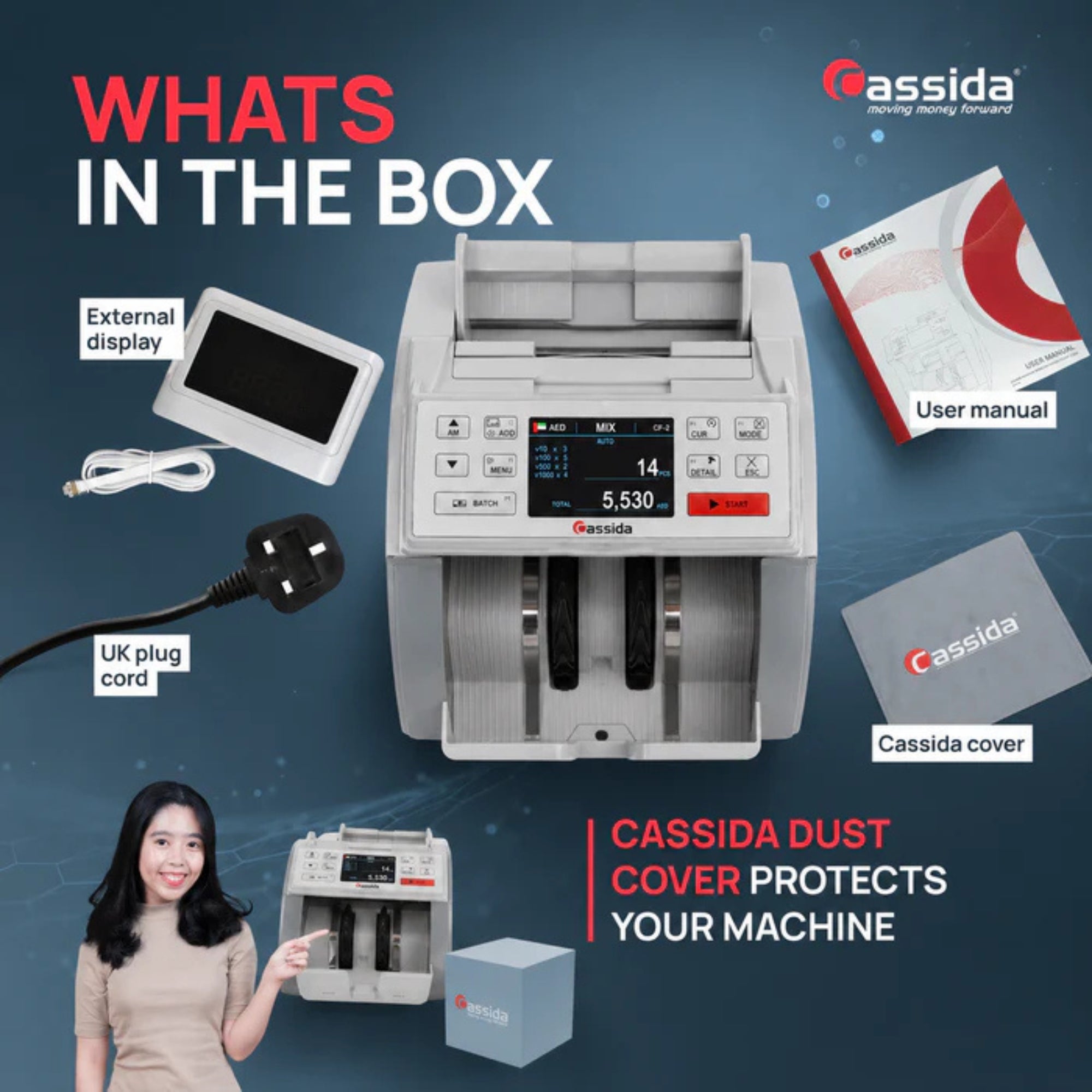 Cassida AXIA Mix Value With UV, MG, IR Money Counting Machine - (AED, USD, EUR, GBP, SAR)