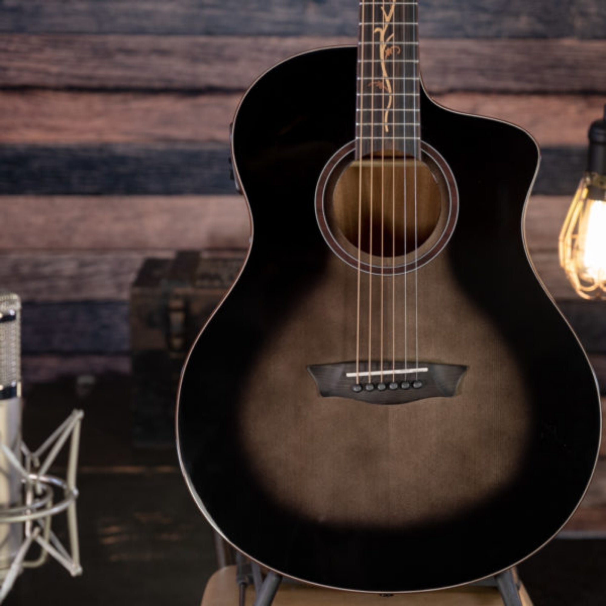 Washburn BTS9VCECH-D Bella Tono Suprema Studio 6-String with Barcus-Berry LX4 Preamp Electro-Acoustic Guitar – Gloss Charcoal Burst