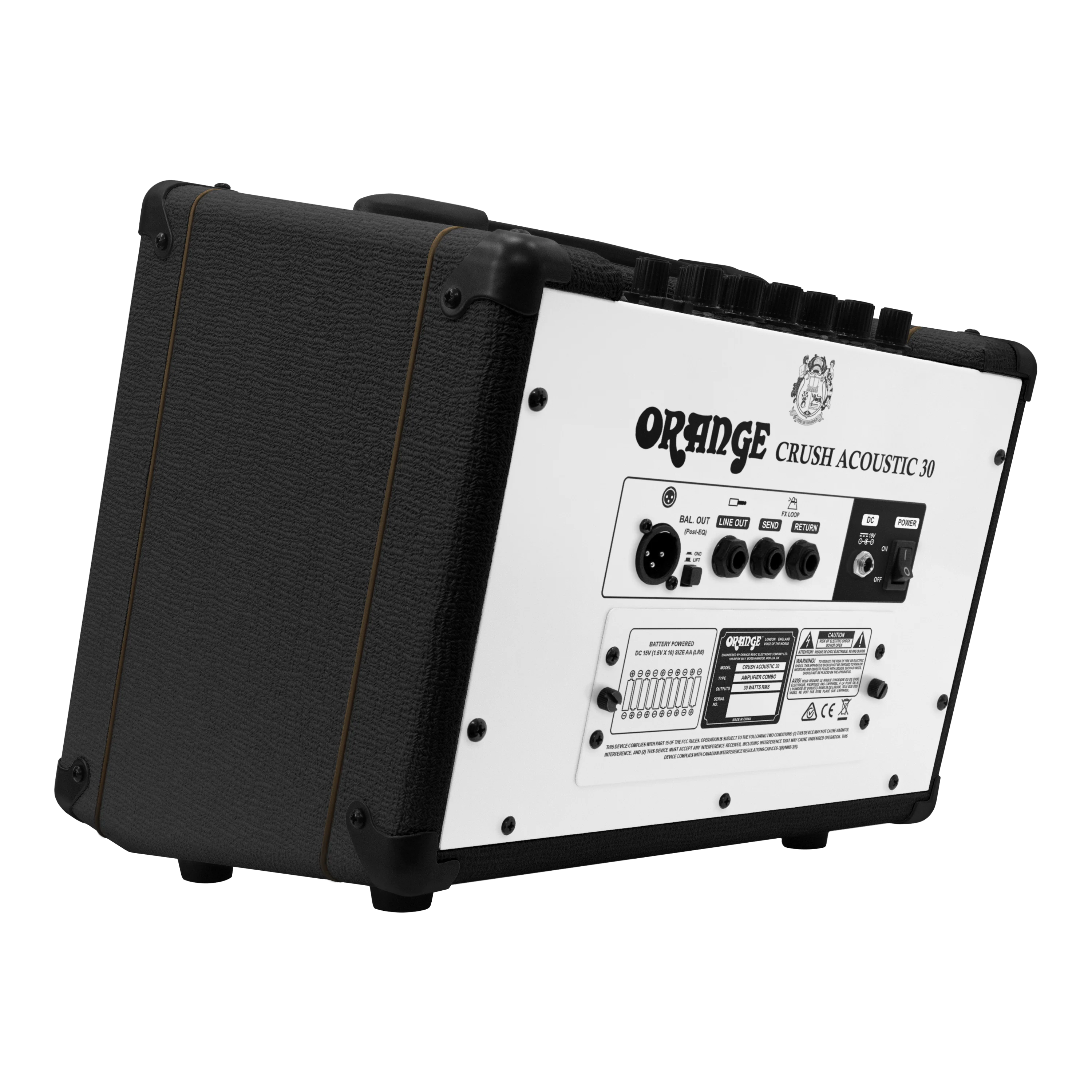 Orange Crush Acoustic 30 30W Portable Amp With Chorus, Reverb & Battery Power Acoustic Guitar & Vocal Amplifier Combo - Black