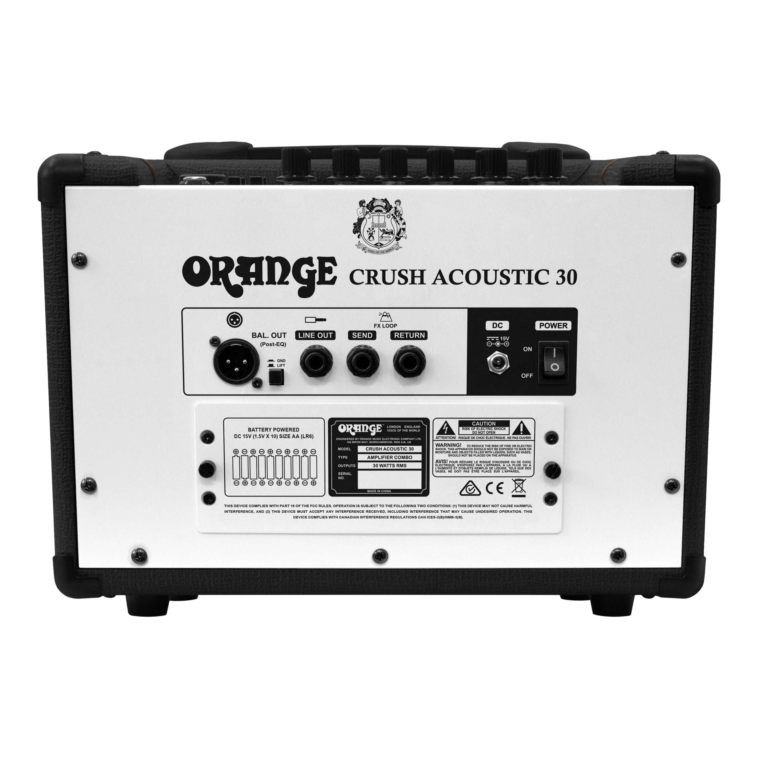 Orange Crush Acoustic 30 30W Portable Amp With Chorus, Reverb & Battery Power Acoustic Guitar & Vocal Amplifier Combo - Black
