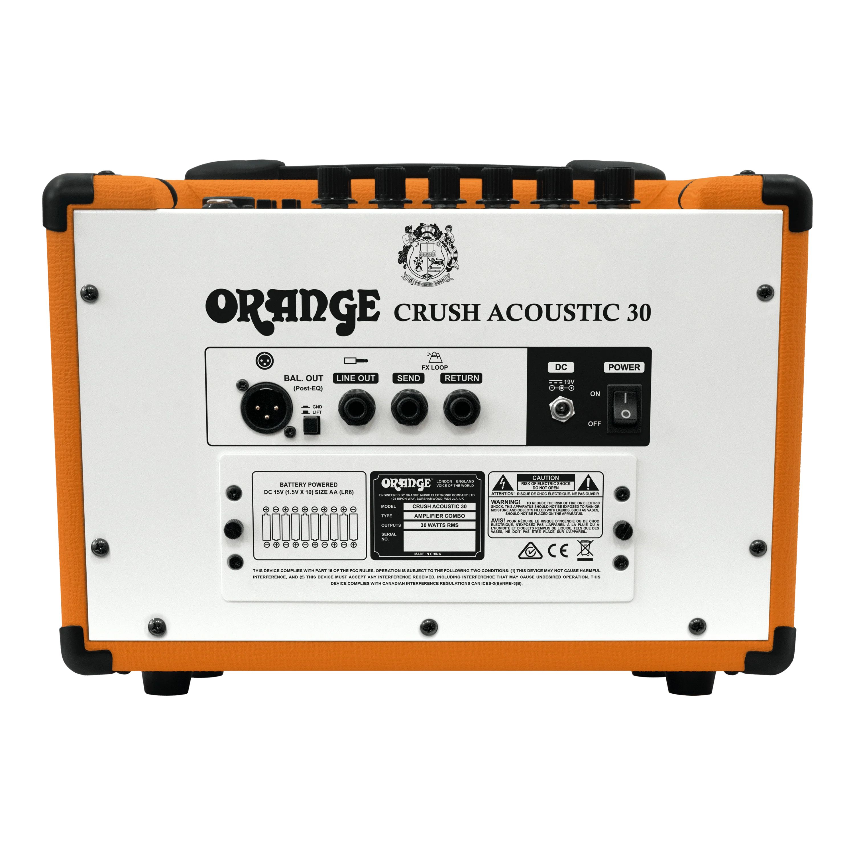 Orange Crush Acoustic 30 30W Portable Amp With Chorus, Reverb & Battery Power Acoustic Guitar & Vocal Amplifier Combo - Orange