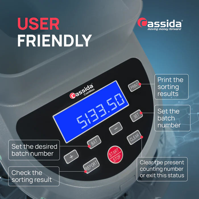 Cassida CoinMax High Speed AED Coin Sorting & Counting Machine