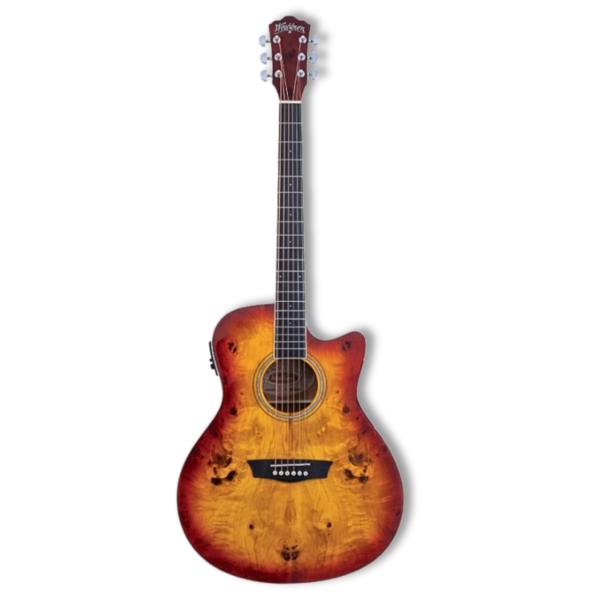 Washburn DFBACEA-U Deep Forest Burl ACE Grand Auditorium 6-String with Barcus Berry Active Electronics & Tuner Electro-Acoustic Guitar – Amber Fade