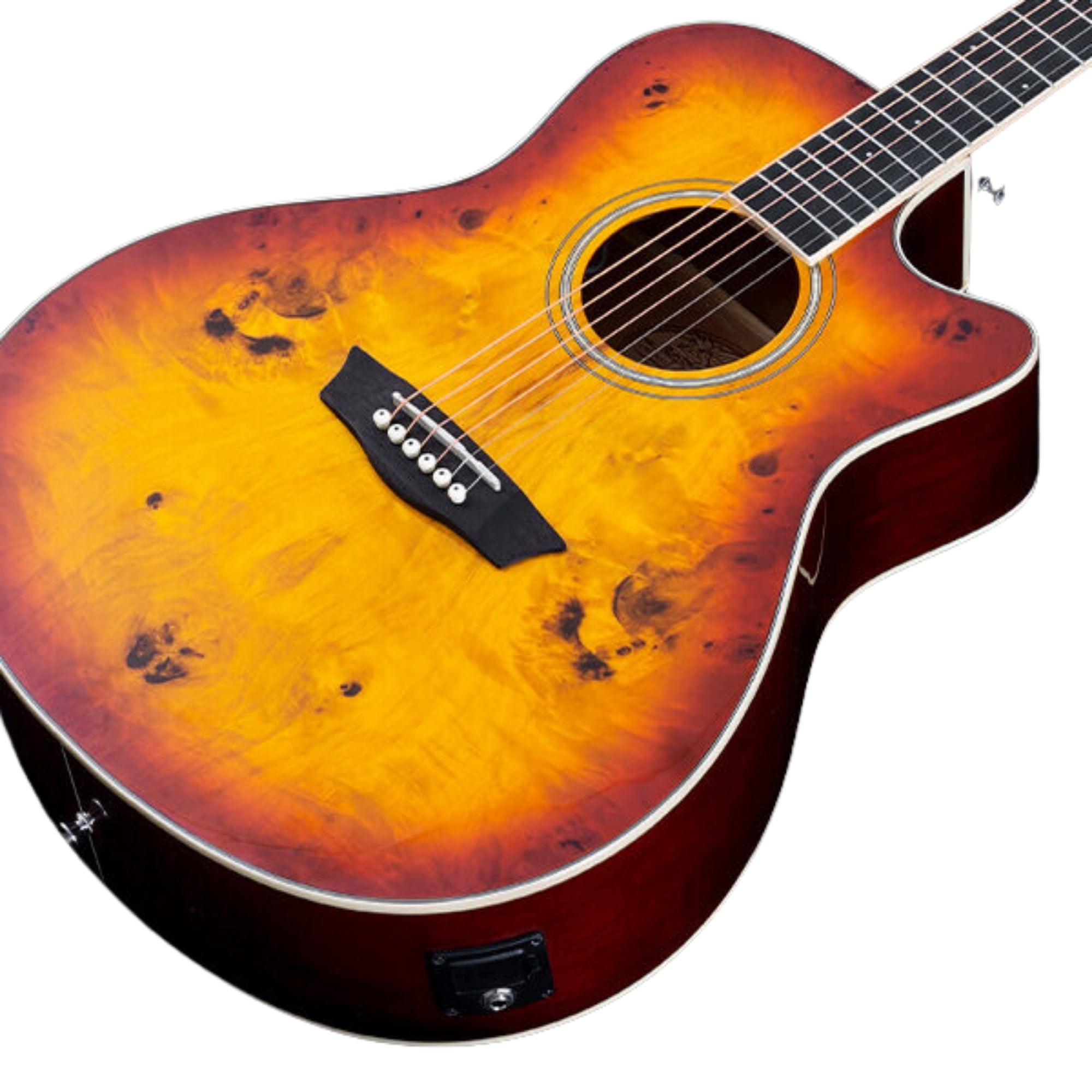 Washburn DFBACEA-U Deep Forest Burl ACE Grand Auditorium 6-String with Barcus Berry Active Electronics & Tuner Electro-Acoustic Guitar – Amber Fade