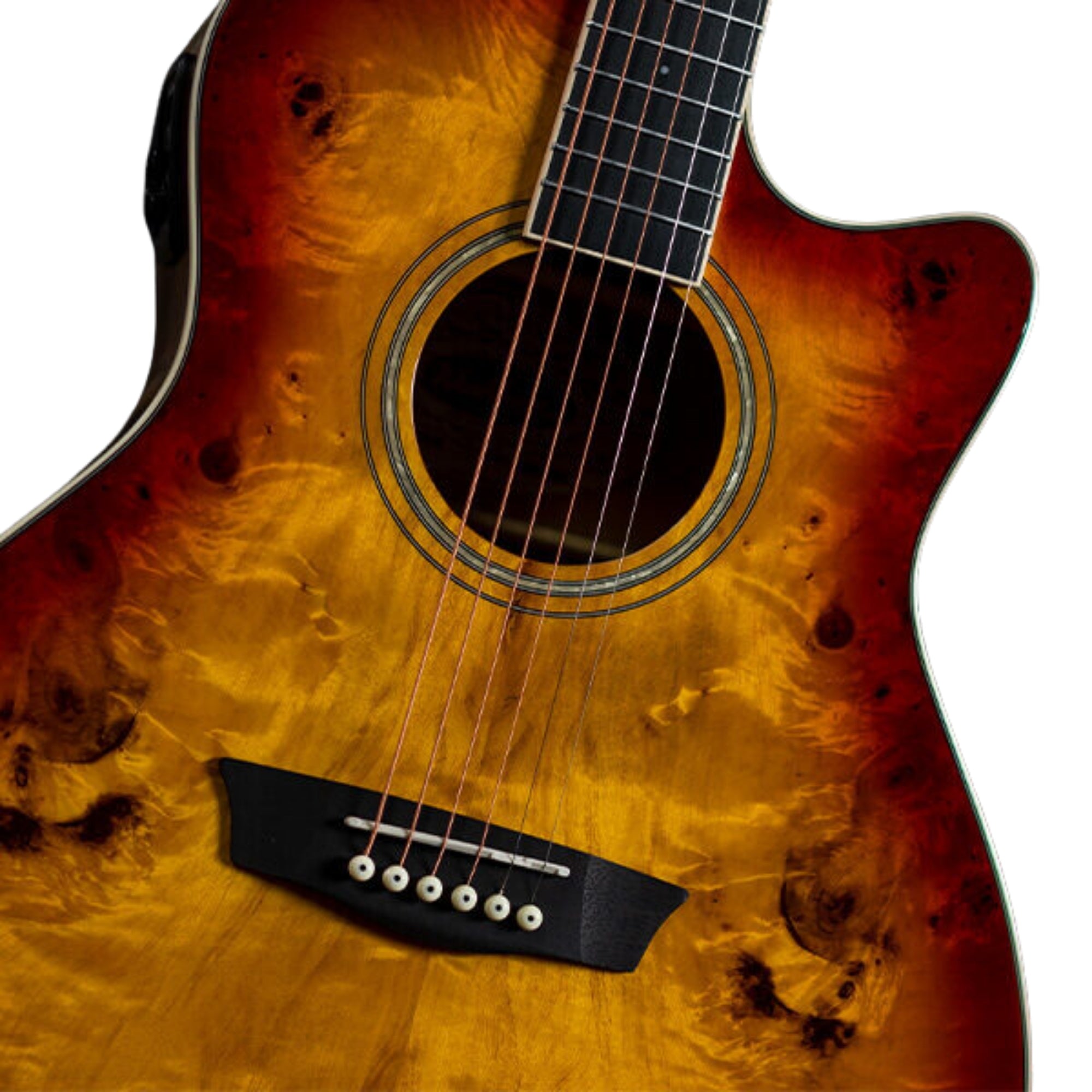 Washburn DFBACEA-U Deep Forest Burl ACE Grand Auditorium 6-String with Barcus Berry Active Electronics & Tuner Electro-Acoustic Guitar – Amber Fade