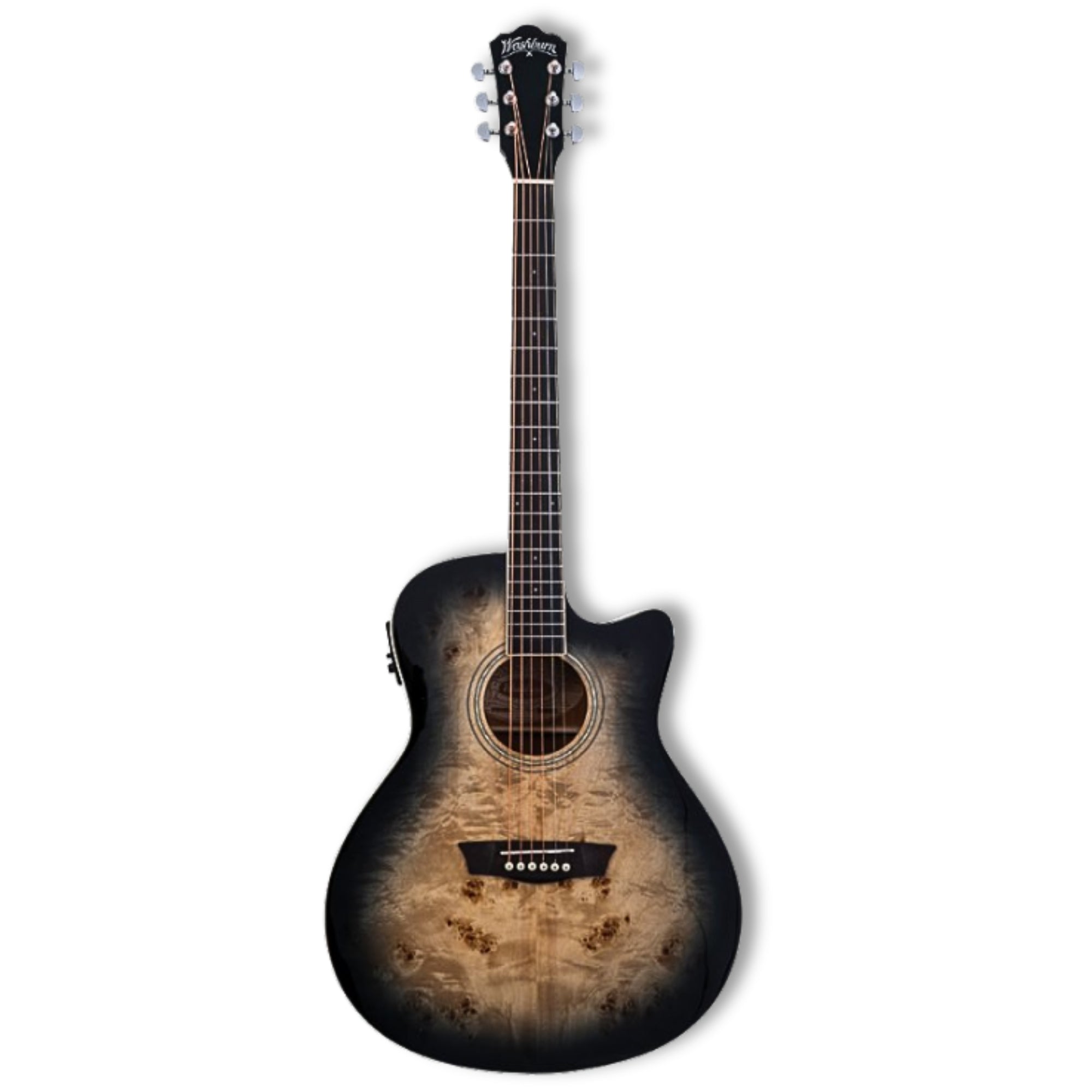 Washburn DFBACEB-U Deep Forest Burl ACE Grand Auditorium 6-String with Barcus Berry Active Electronics & Built-in Tuner Electro-Acoustic Guitar – Black Fade
