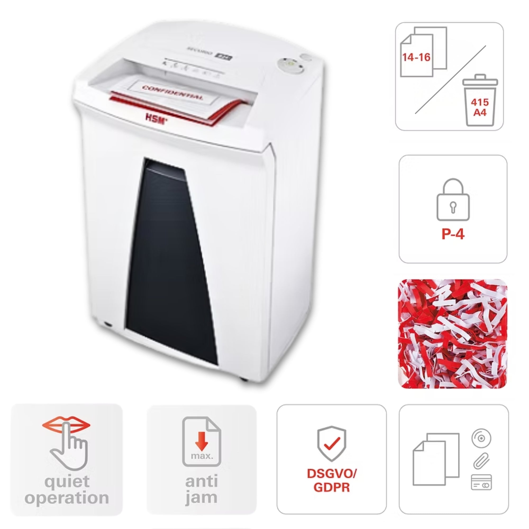 HSM SECURIO B24 - (4.5 x 30) 14-16 Sheets P-4 Cross Cut Shredder