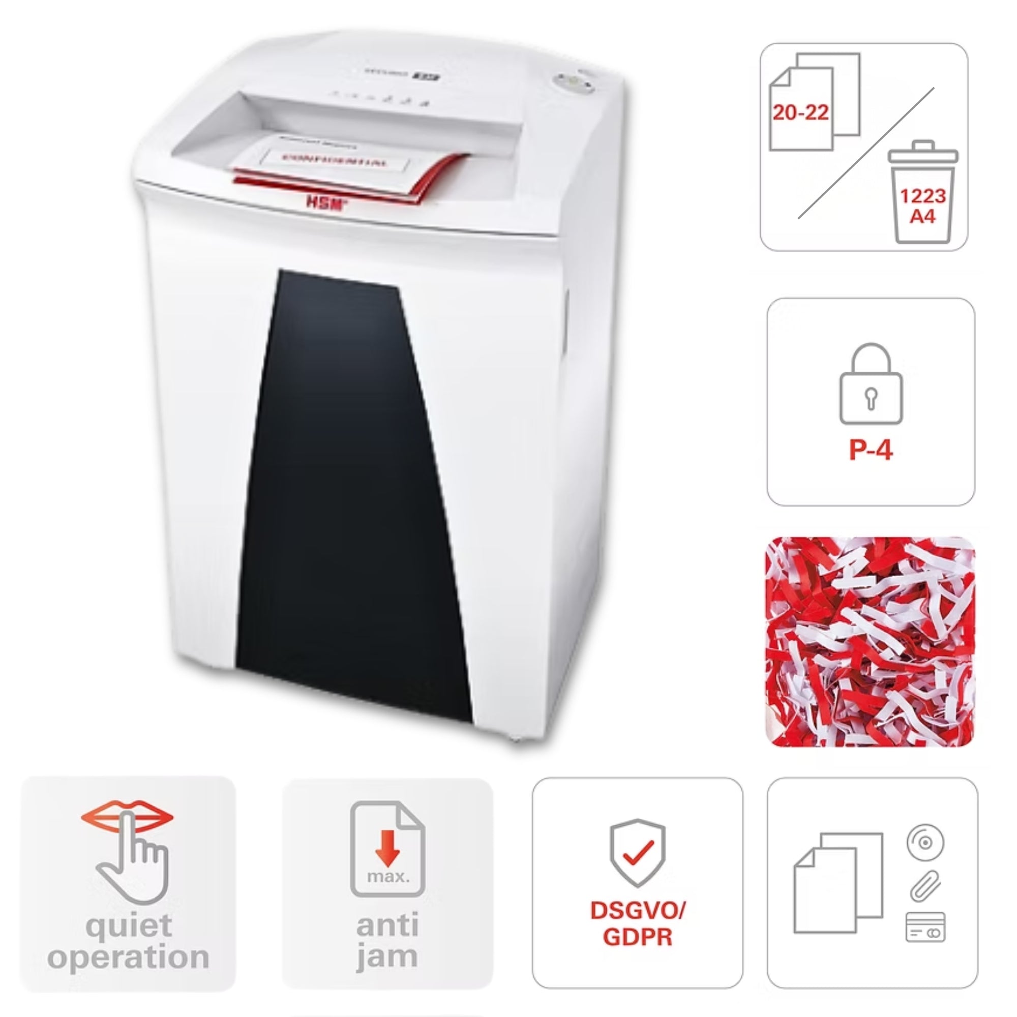 HSM SECURIO B34 - (4.5 x 30) 21-22 Sheets P-4 Cross Cut Shredder