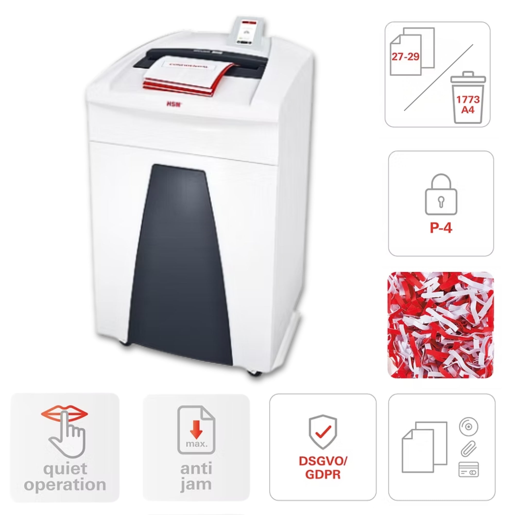 HSM SECURIO P36I - (4.5 x 30) 27-29 Sheets P-4 Cross Cut Shredder