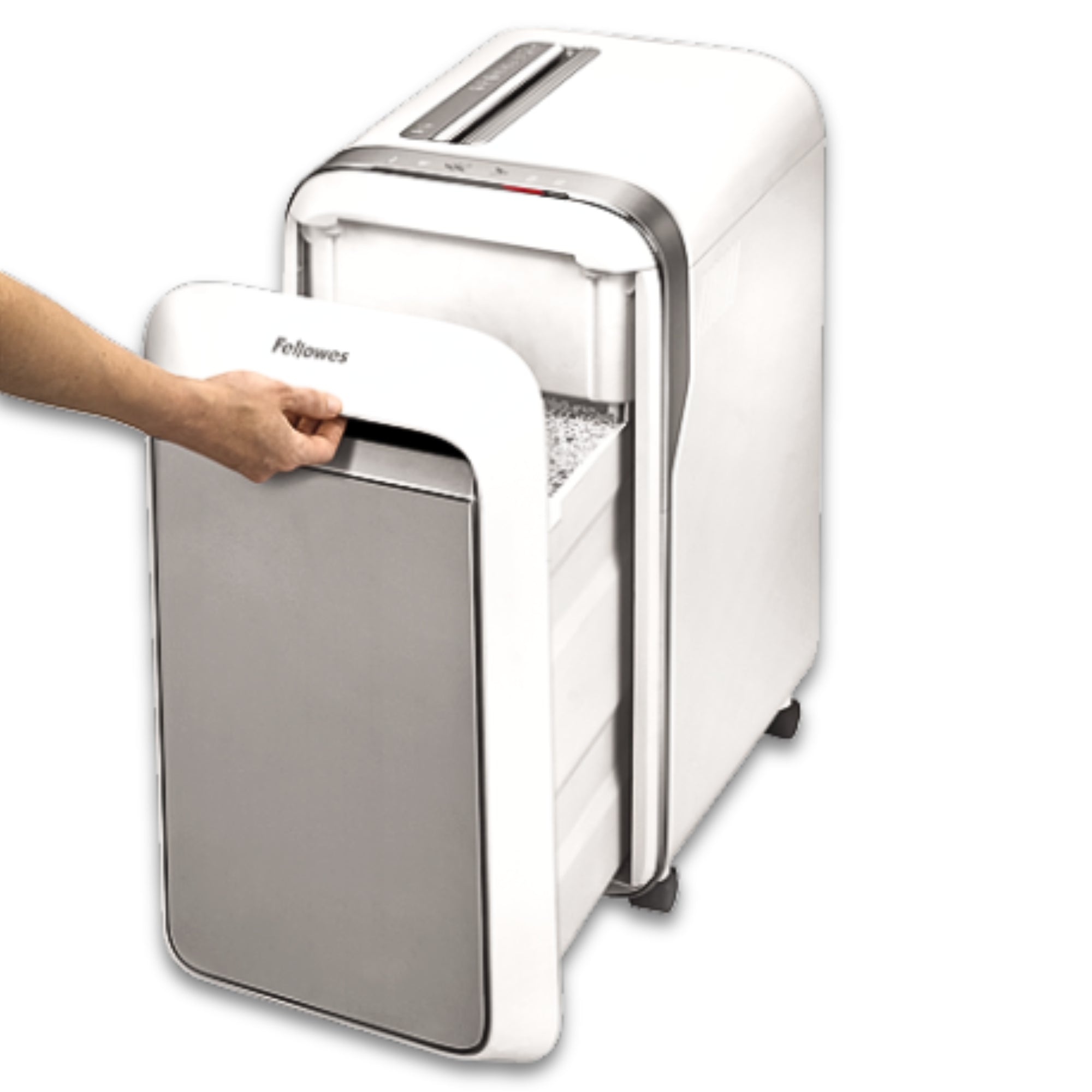 آلة تمزيق الورق Fellowes LX221 ذات القص الدقيق لـ 20 ورقة - أبيض، شديدة التحمل، أمان P-5، تقنية Safe Sense®، سلة سحب 30 لتر، آلة تمزيق مكتبية هادئة مع بدء تلقائي وعكس