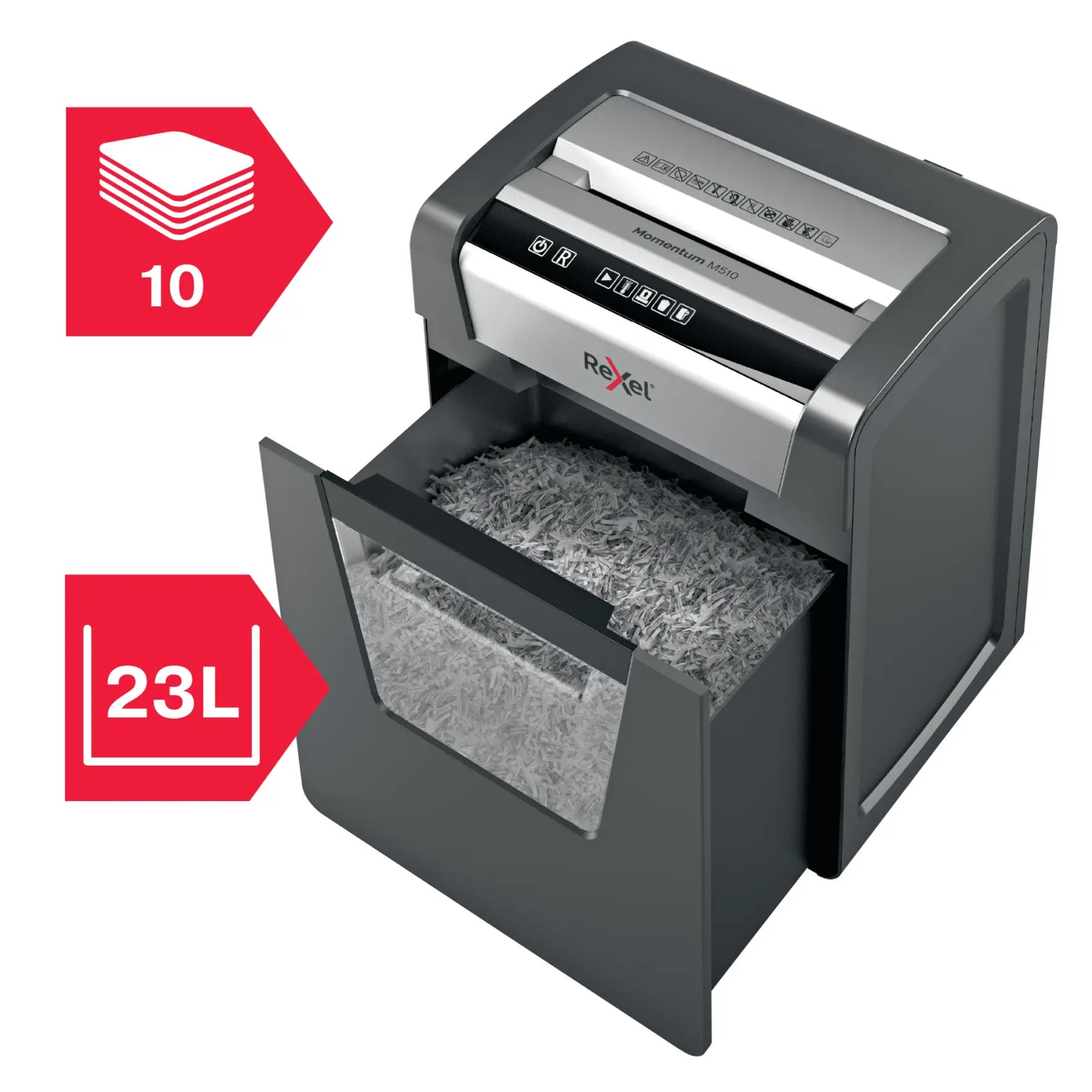 Rexel Momentum M510 Up to 10 Sheets P-5 23L Micro Cut Home & Small Office Paper Shredder
