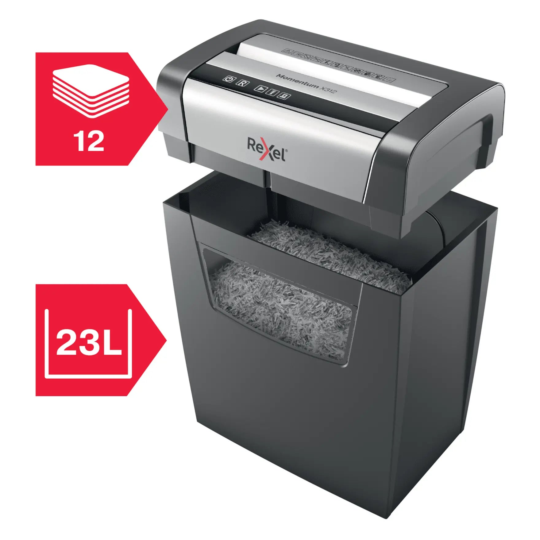 Rexel Momentum X312 Up to 12 Sheets P-3 23L Cross Cut Home & Small Office Shredder