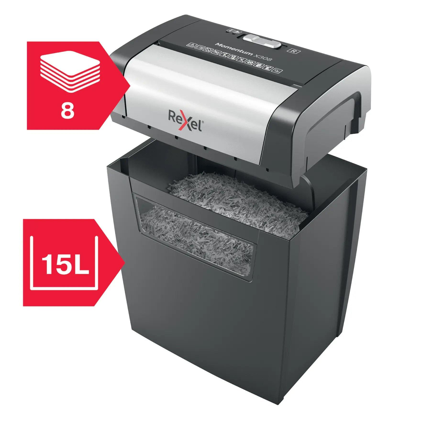 Rexel Momentum X308 Up to 8 Sheets P-3 15L Cross Cut Home & Small Office Shredder