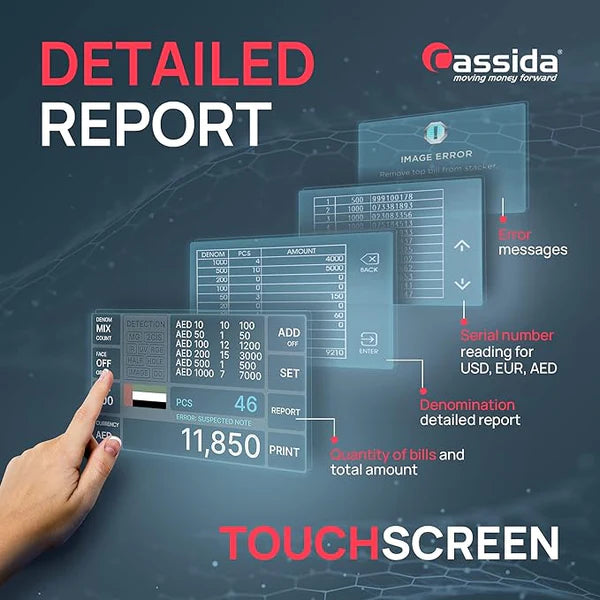 Cassida Neo Max 2-Pocket 30 Multi-Currency Mix Value With LCD Touch Screen & Built-in Printer Money Sorter & Counting Machine