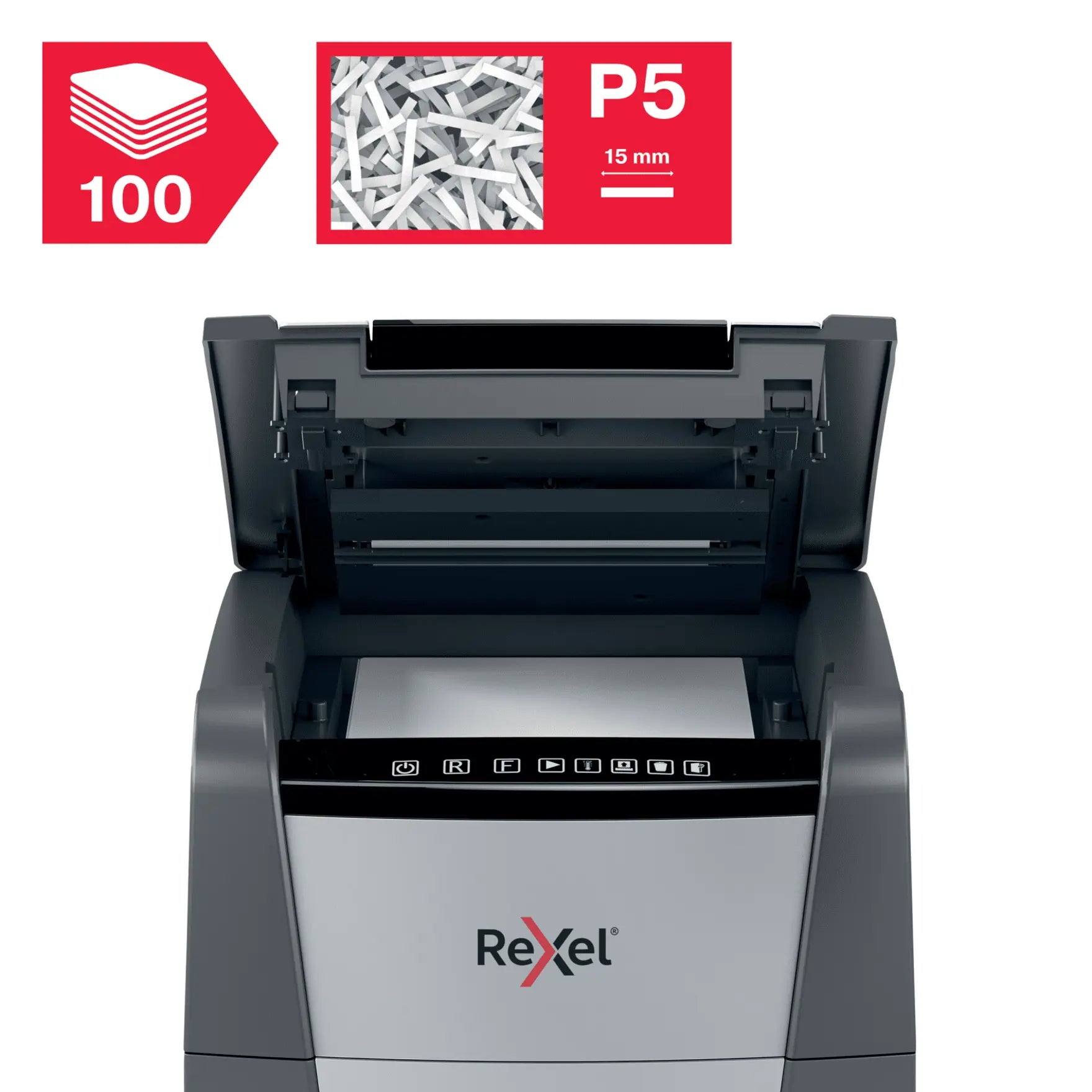 Rexel Optimum AutoFeed+ 100M Up to 100 Sheets P-5 34L Micro Cut Office Shredder