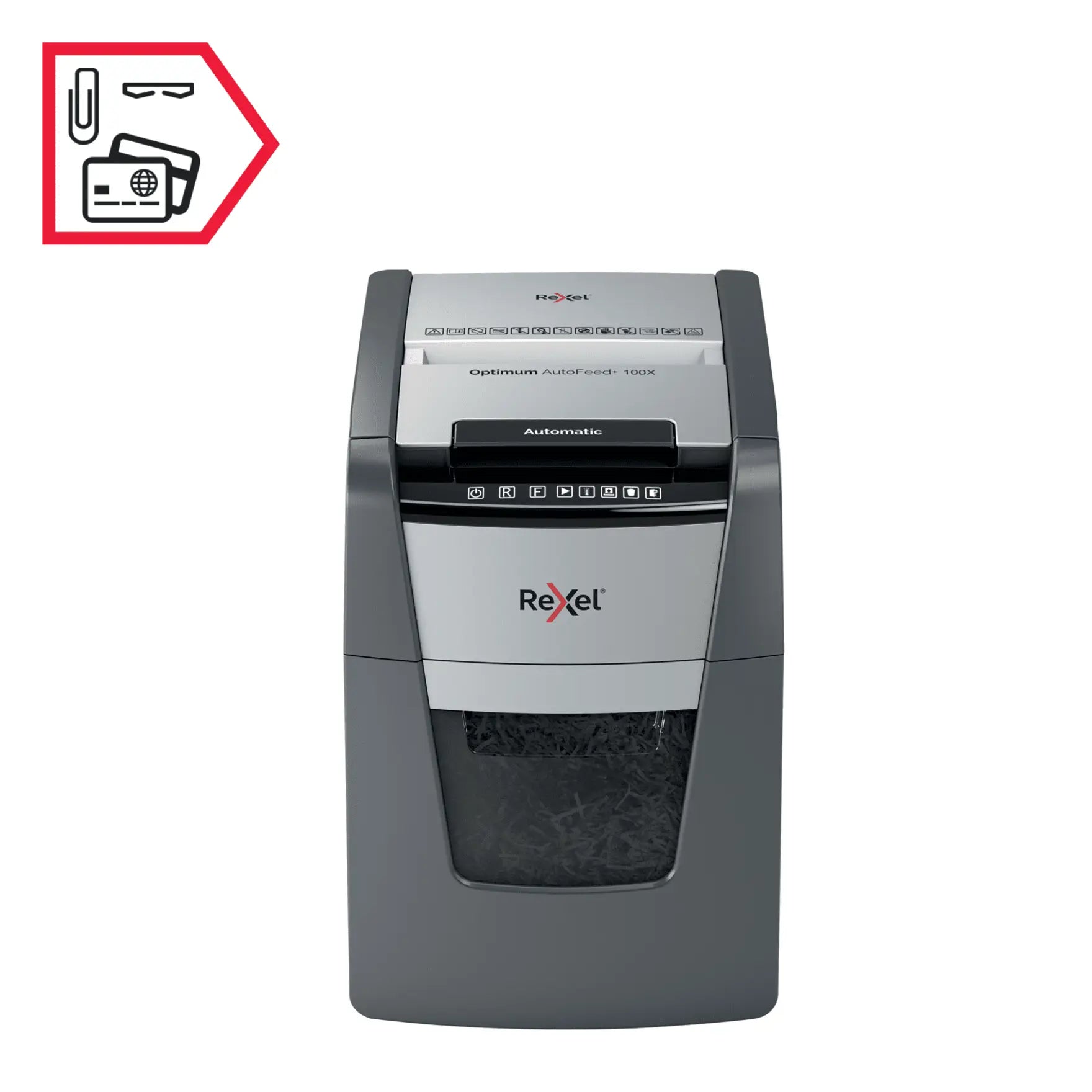 Rexel Optimum AutoFeed+ 100X Up to 100 Sheets P-4 34L Cross Cut Office Shredder