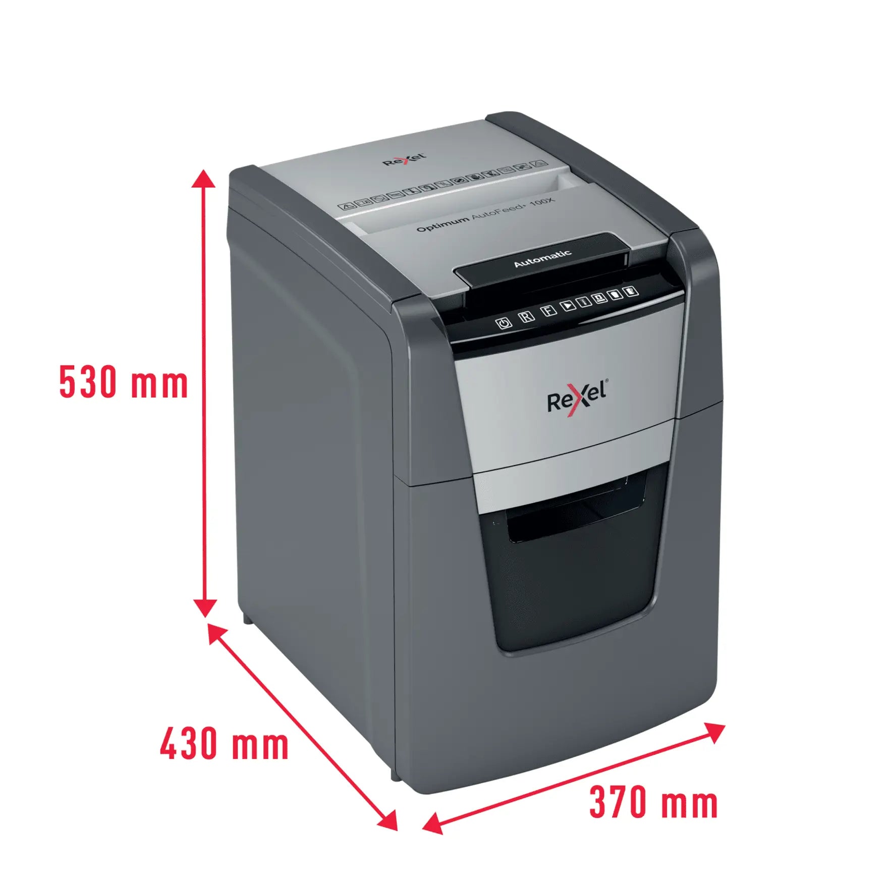 Rexel Optimum AutoFeed+ 100X Up to 100 Sheets P-4 34L Cross Cut Office Shredder