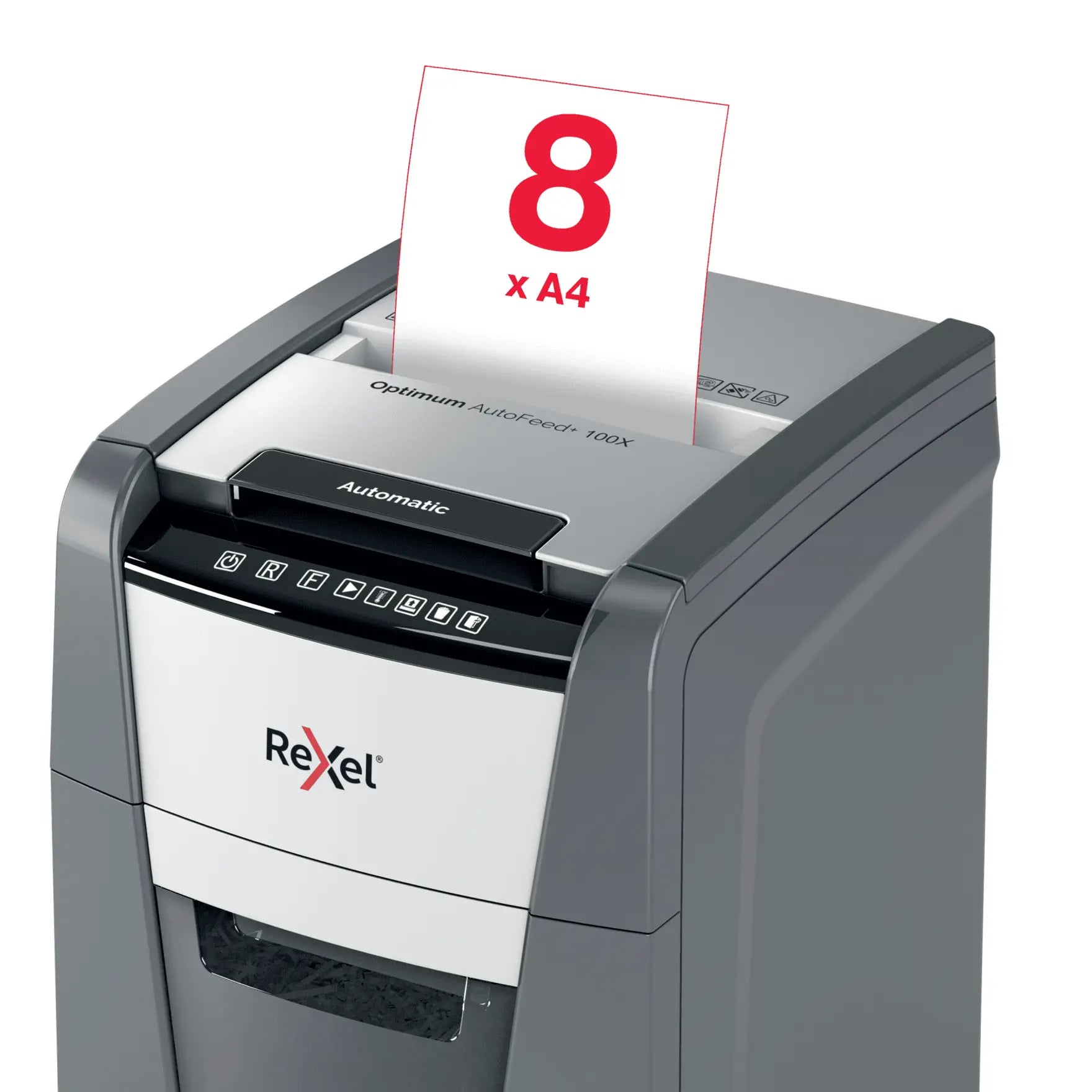 Rexel Optimum AutoFeed+ 100X Up to 100 Sheets P-4 34L Cross Cut Office Shredder