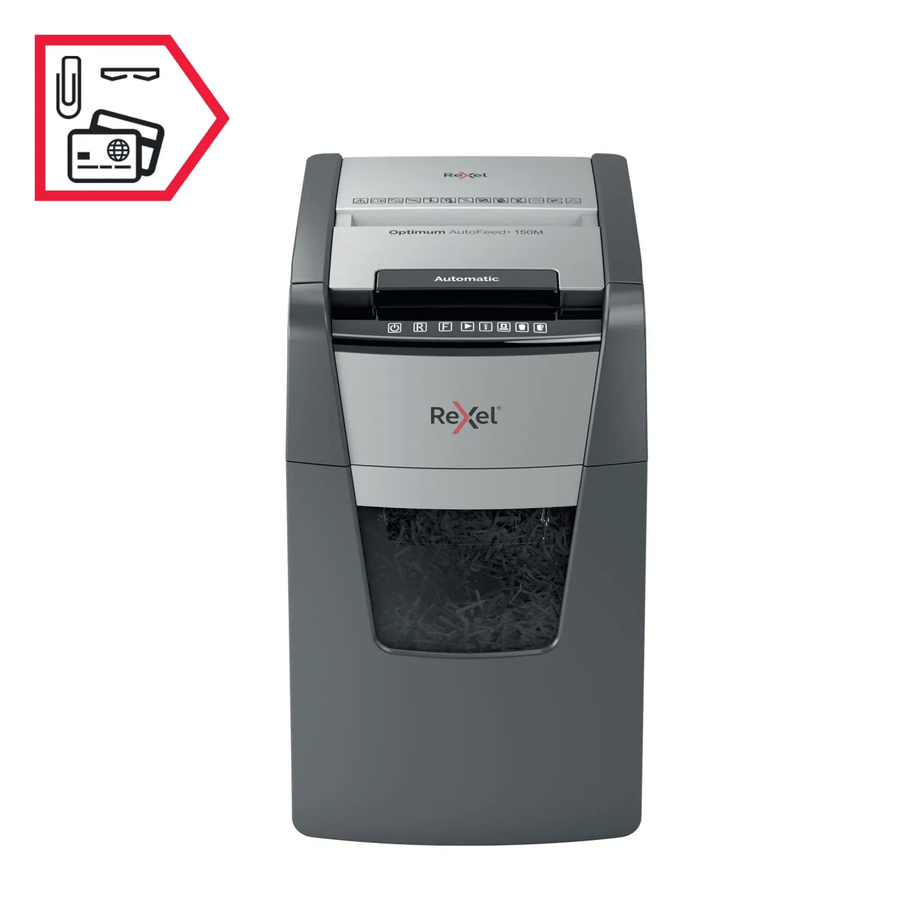 Rexel Optimum AutoFeed+ 150M Up to 150 Sheets P-5 44L Micro Cut Office Shredder
