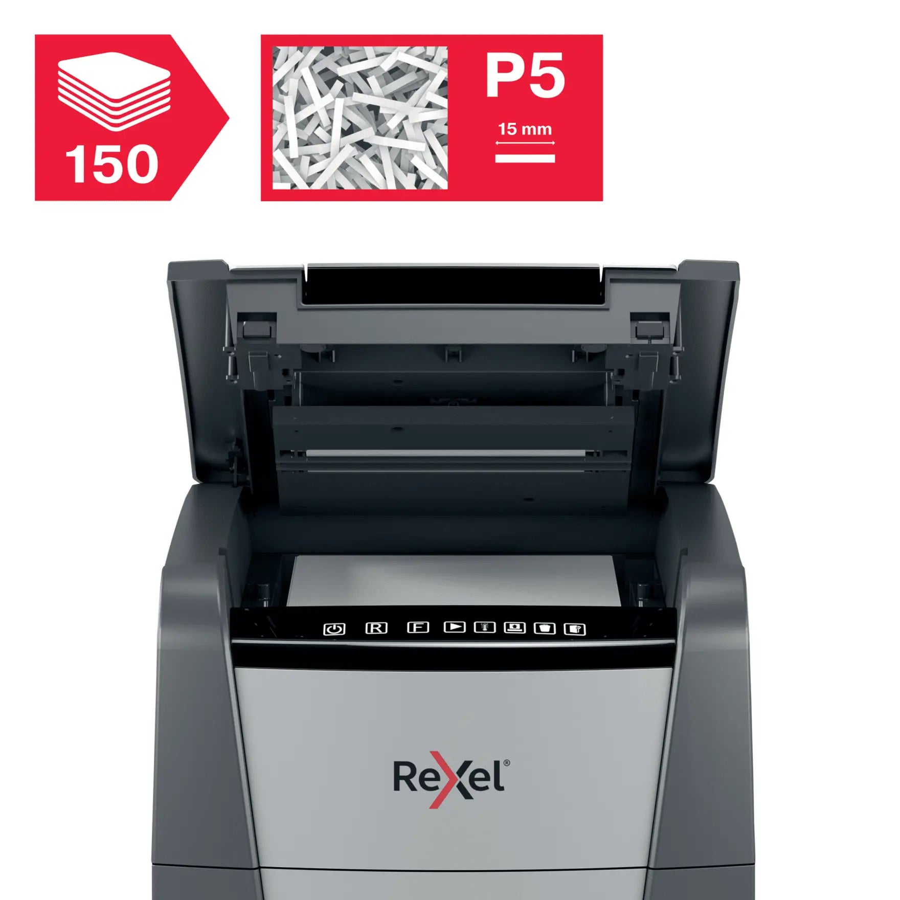 Rexel Optimum AutoFeed+ 150M Up to 150 Sheets P-5 44L Micro Cut Office Shredder