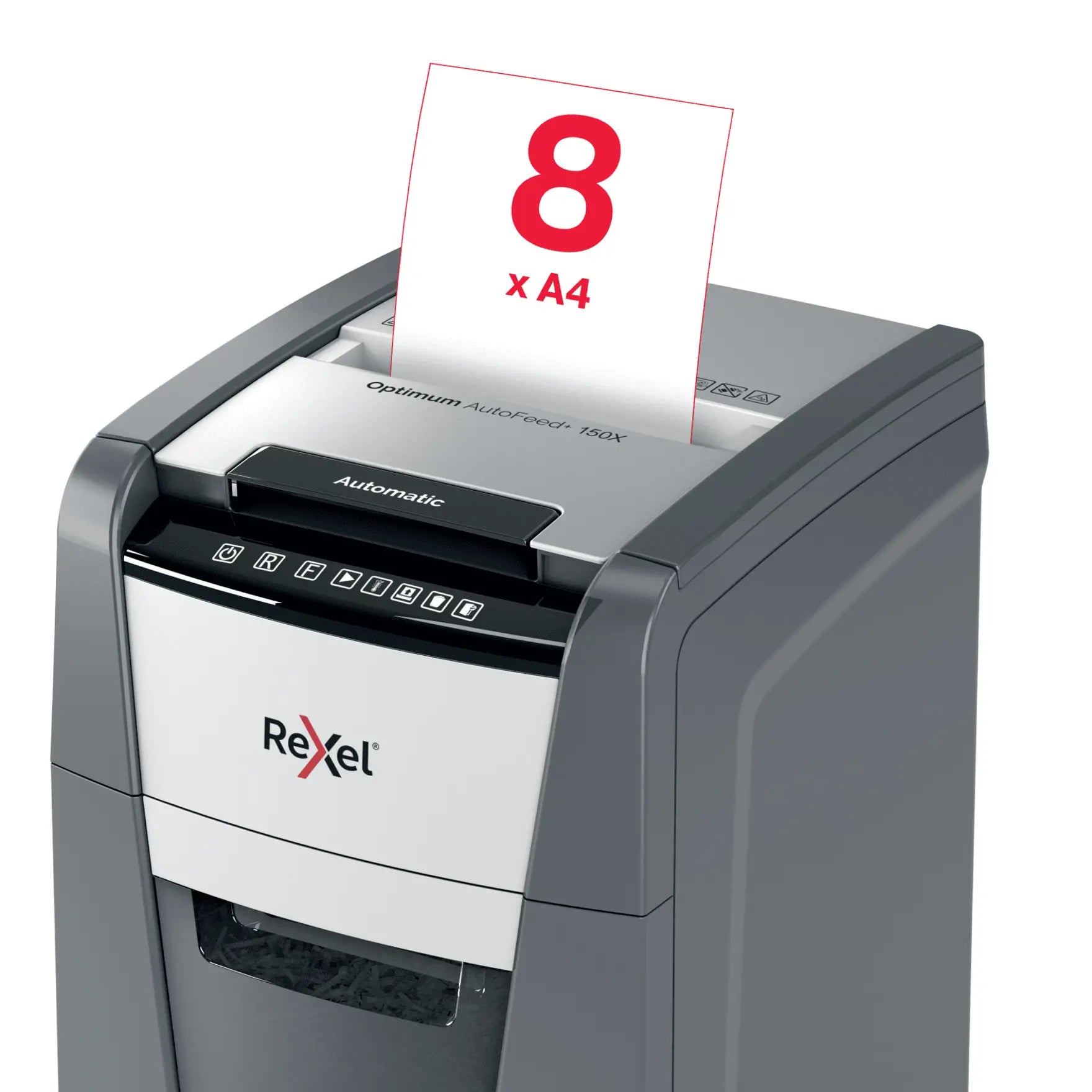 Rexel Optimum AutoFeed+ 150X Up to 150 Sheets P-4 44L Cross Cut Office Shredder