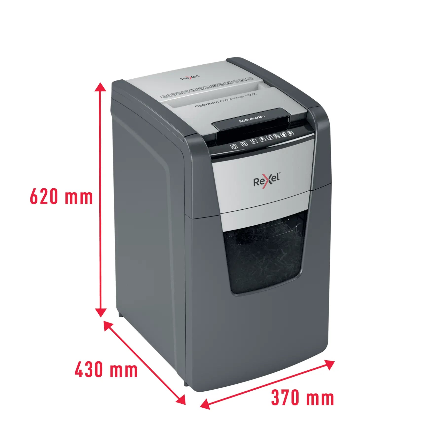 Rexel Optimum AutoFeed+ 150X Up to 150 Sheets P-4 44L Cross Cut Office Shredder
