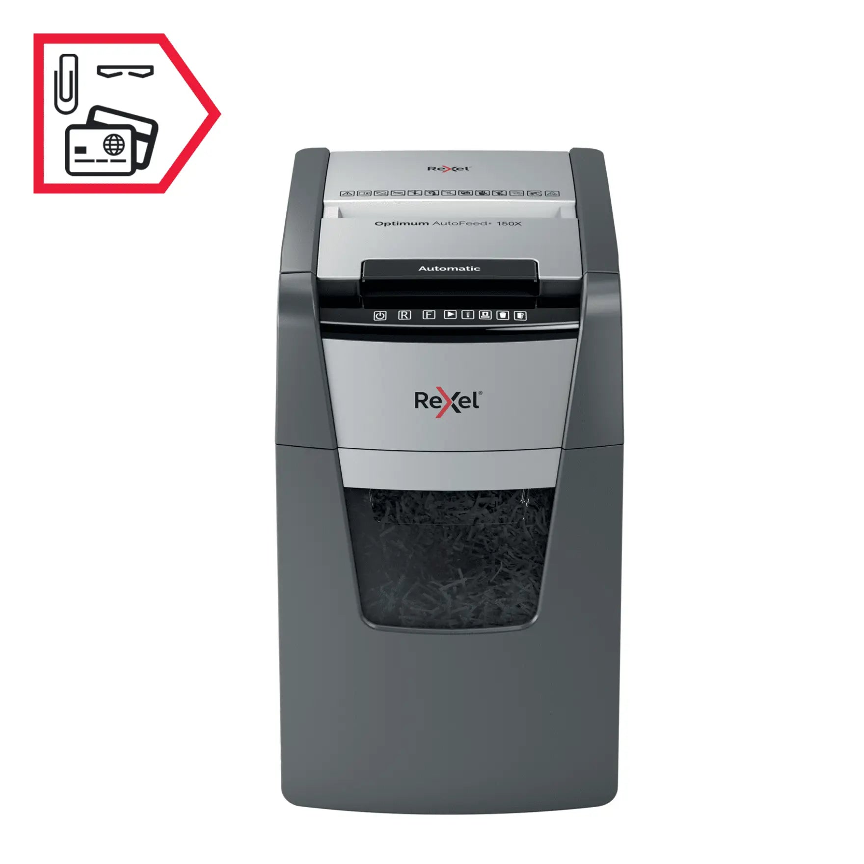 Rexel Optimum AutoFeed+ 150X Up to 150 Sheets P-4 44L Cross Cut Office Shredder
