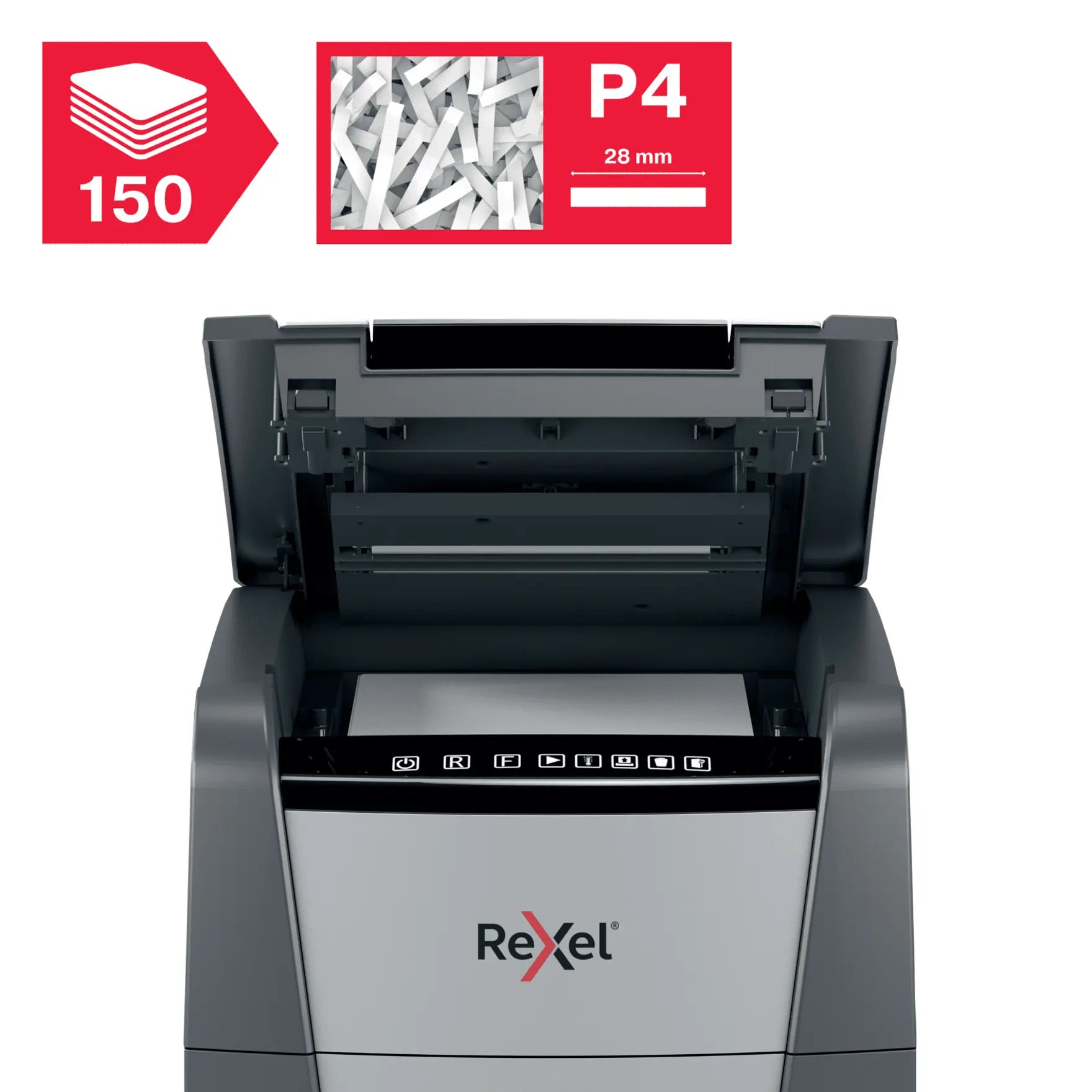 Rexel Optimum AutoFeed+ 150X Up to 150 Sheets P-4 44L Cross Cut Office Shredder