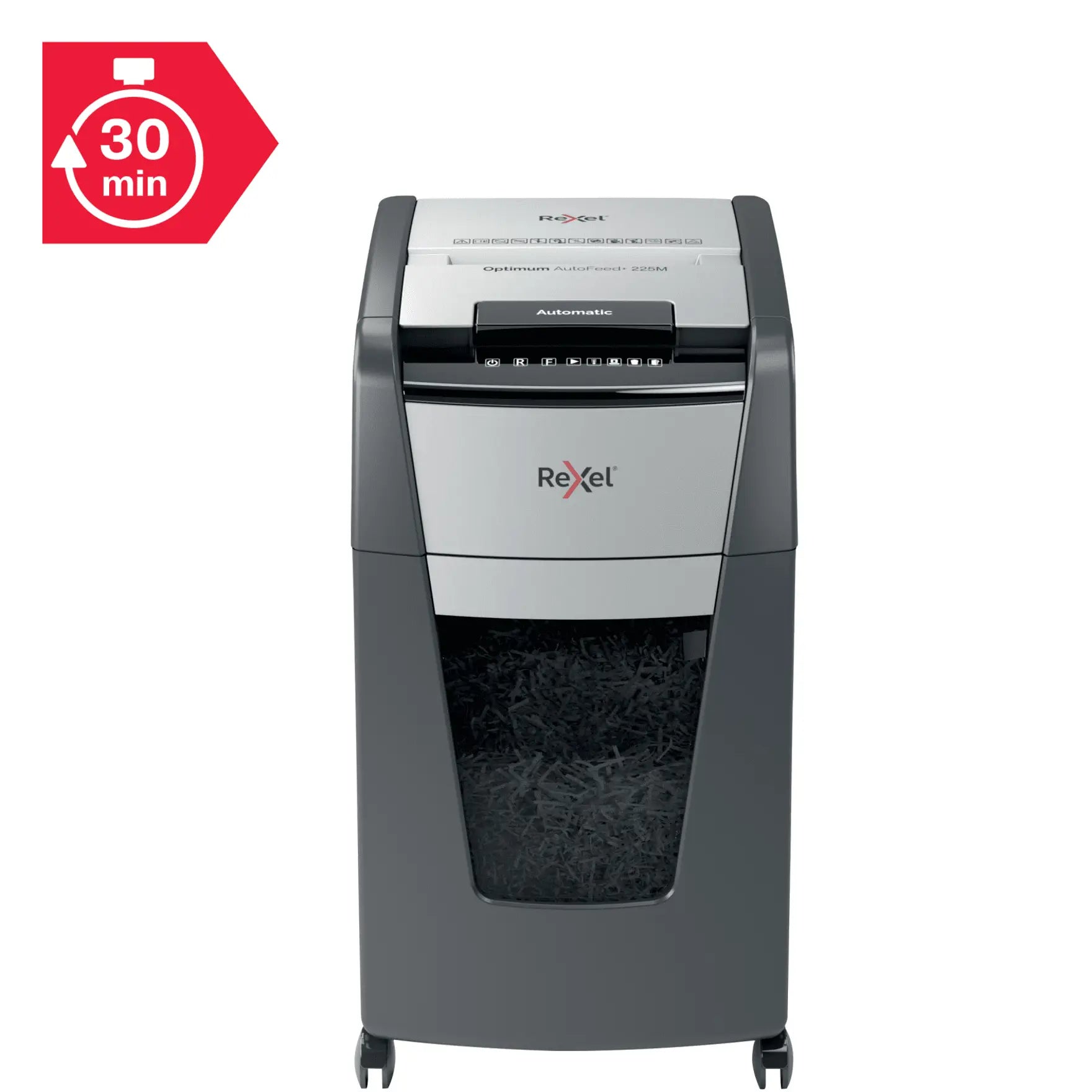 Rexel Optimum AutoFeed+ 225M Up to 225 Sheets P-5 60L Micro Cut Office Shredder