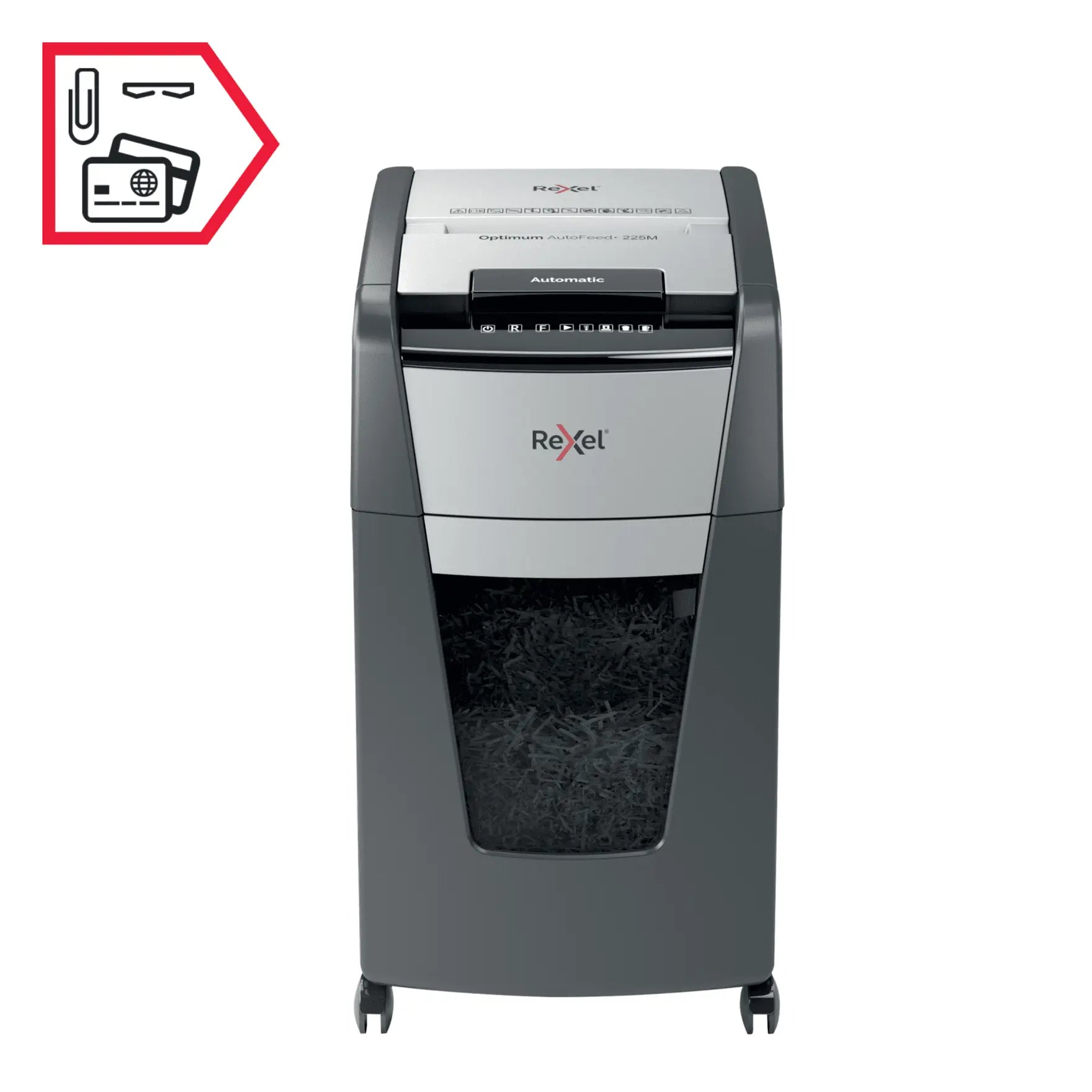 Rexel Optimum AutoFeed+ 225M Up to 225 Sheets P-5 60L Micro Cut Office Shredder
