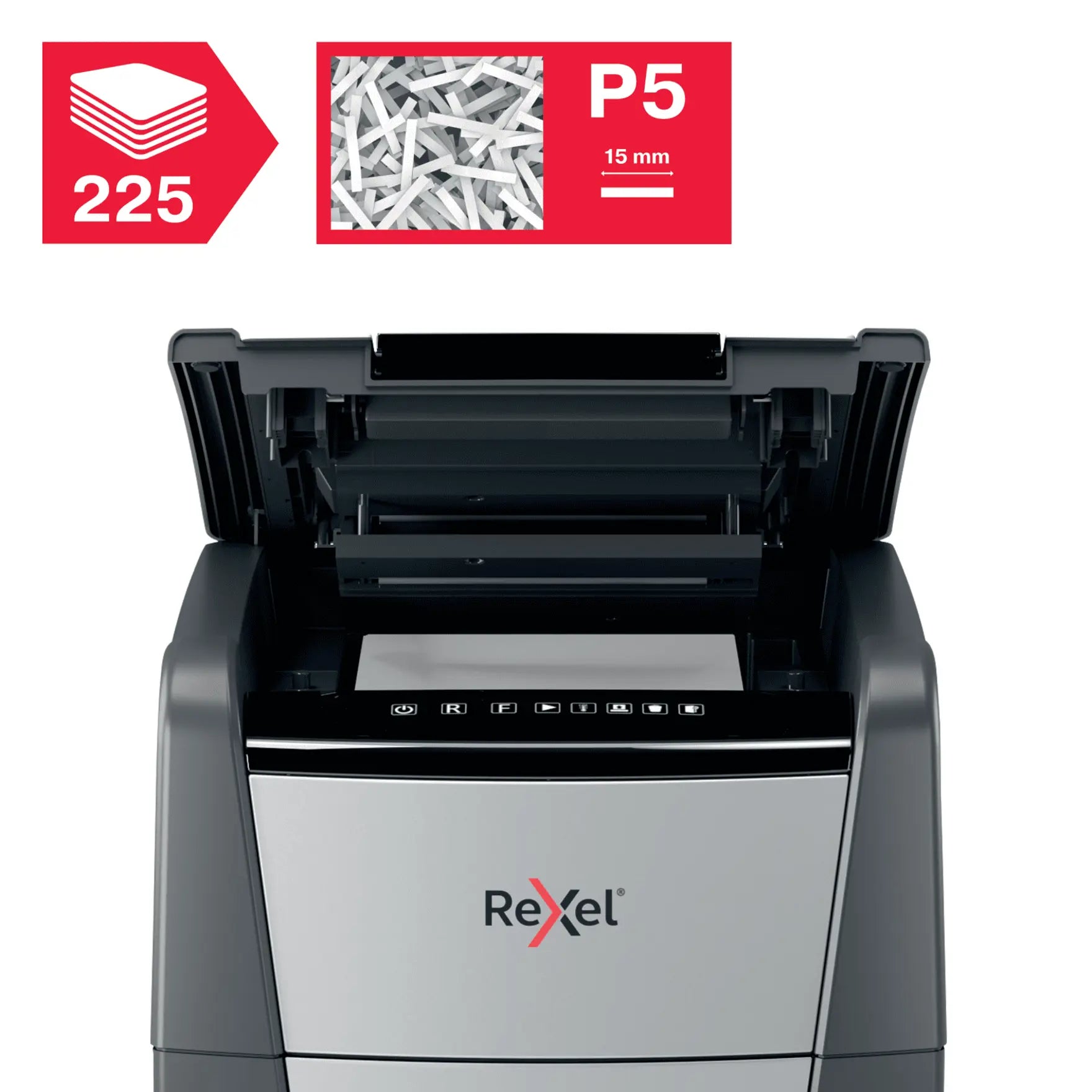 Rexel Optimum AutoFeed+ 225M Up to 225 Sheets P-5 60L Micro Cut Office Shredder