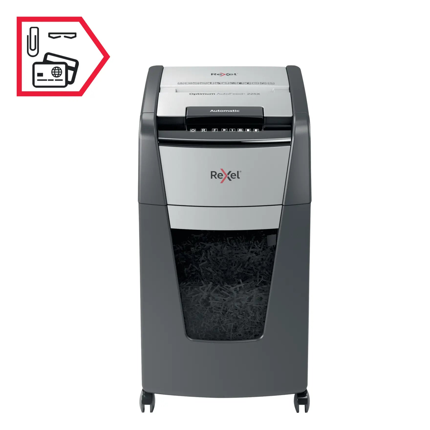 Rexel Optimum AutoFeed+ 225X Up to 225 Sheets P-4 60L Cross Cut Office Shredder