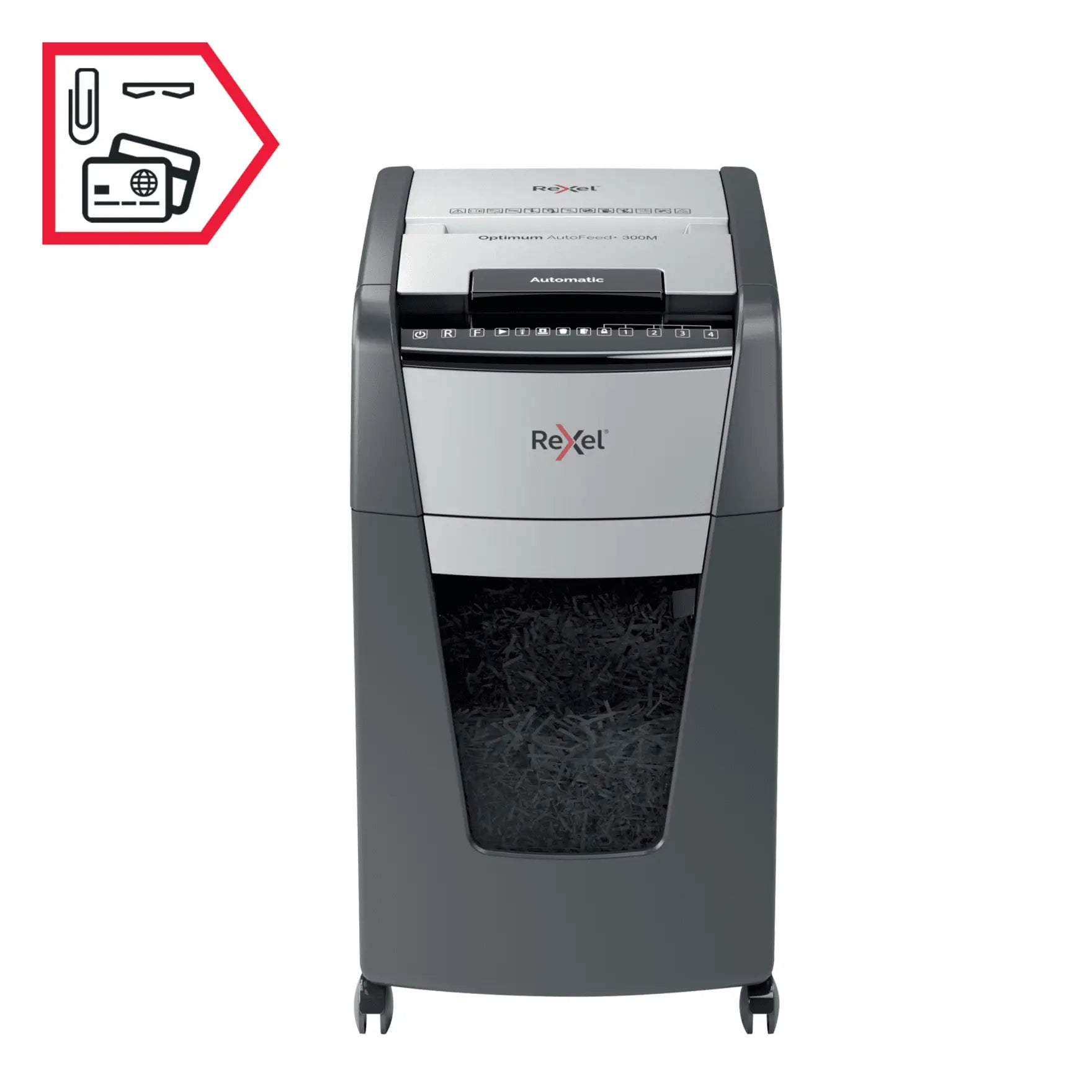 Rexel Optimum AutoFeed+ 300M Up to 300 Sheets P-5 60L Micro Cut Office Shredder