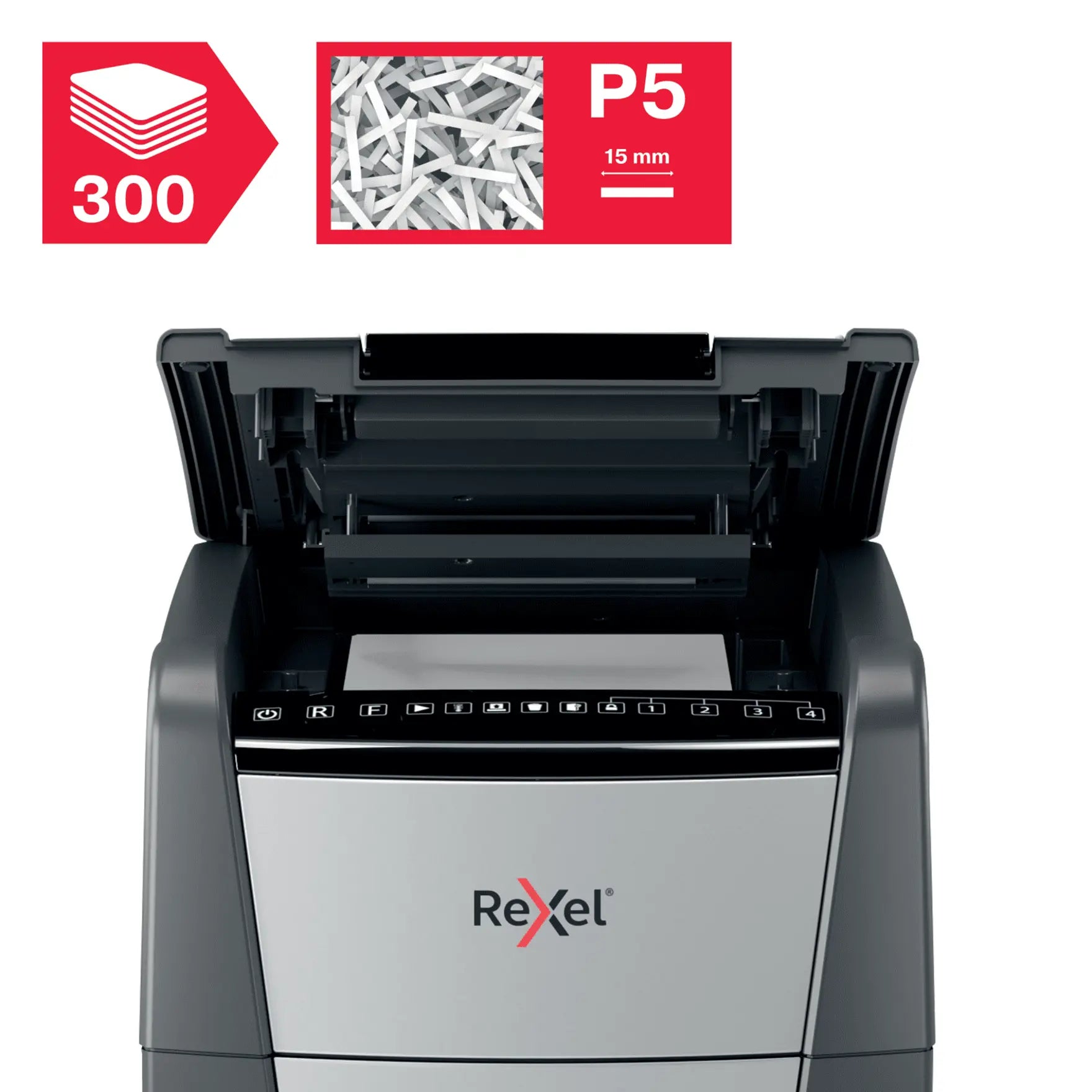Rexel Optimum AutoFeed+ 300M Up to 300 Sheets P-5 60L Micro Cut Office Shredder