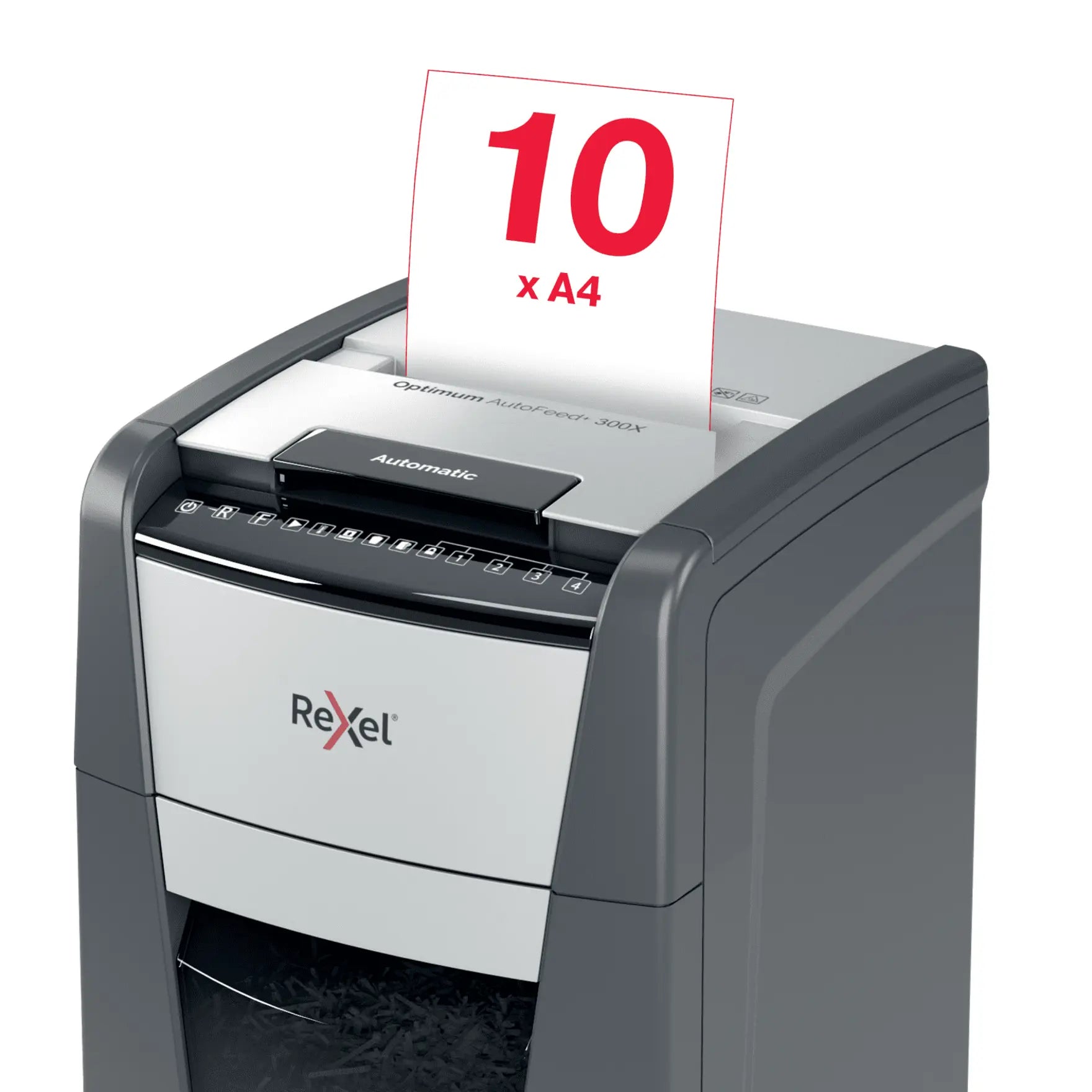 Rexel Optimum AutoFeed+ 300X Up to 300 Sheets P-4 60L Cross Cut Office Shredder