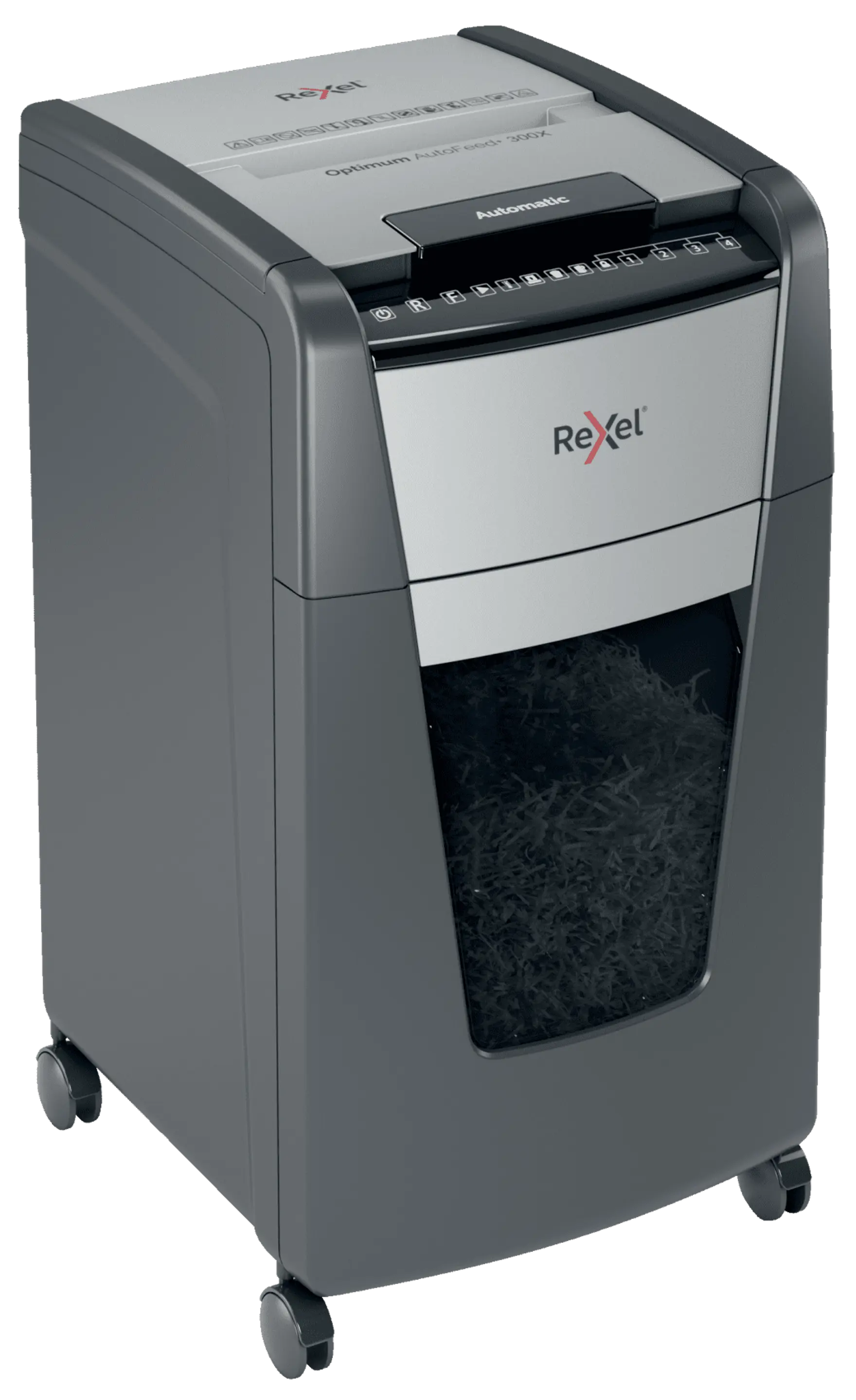 Rexel Optimum AutoFeed+ 300X Up to 300 Sheets P-4 60L Cross Cut Office Shredder