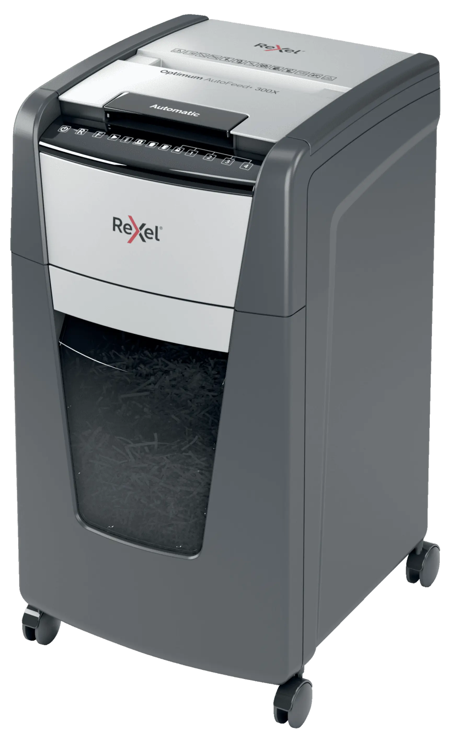 Rexel Optimum AutoFeed+ 300X Up to 300 Sheets P-4 60L Cross Cut Office Shredder